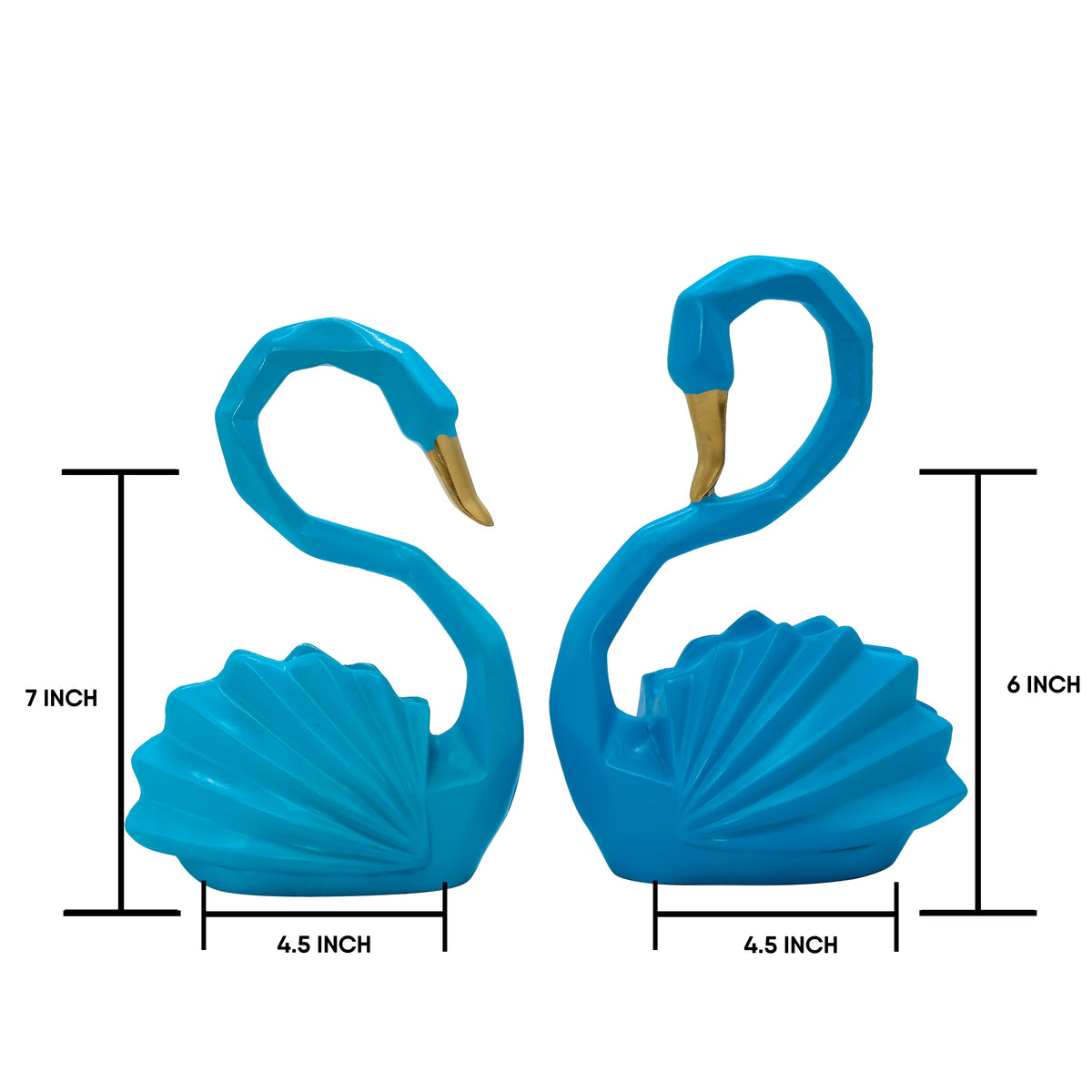 Modern Geometric Blue Swan Figurines ? Set of 2 Faceted Resin Swan Statues with Gold Beaks, Nordic Style Animal Sculpture for Wedding Gift, Anniversary, Bedroom, or Living Room Decoration