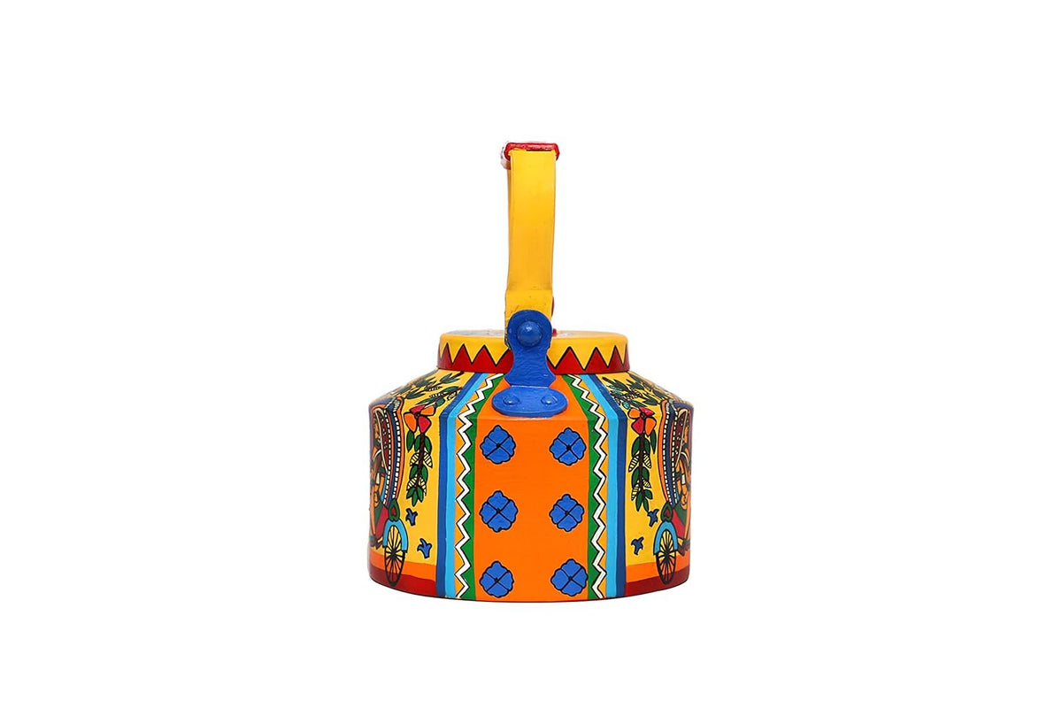Mug Hand Painted & Hand Designed Colourful Decorative Traditional Village Theme Desi Tea Chai Aluminium Kettle