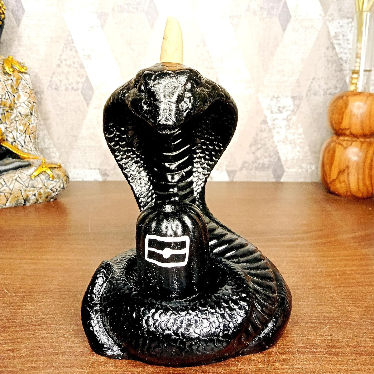 Snake Shiva Smoke Backflow Cone Incense Holder with 10 Incense Cones Showpiece.