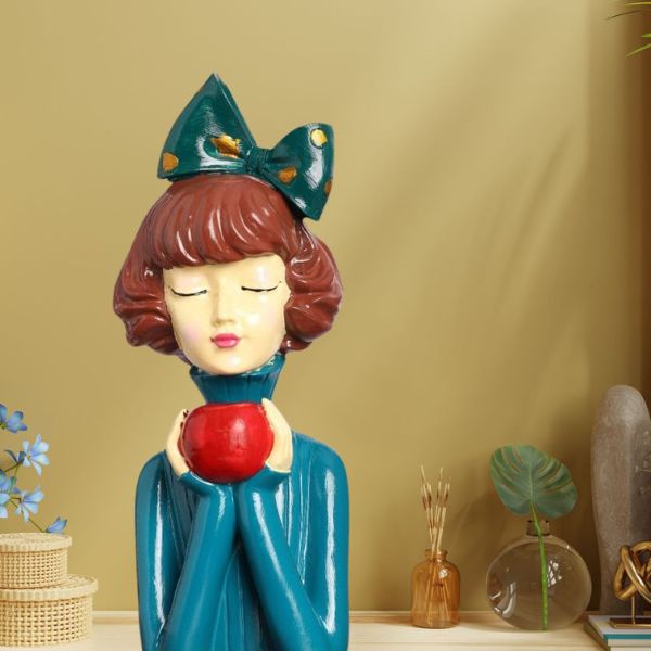 Charming Girl with Apple Statue | Handcrafted Figurine Showpiece | for Home, Living Room, Table Decoration