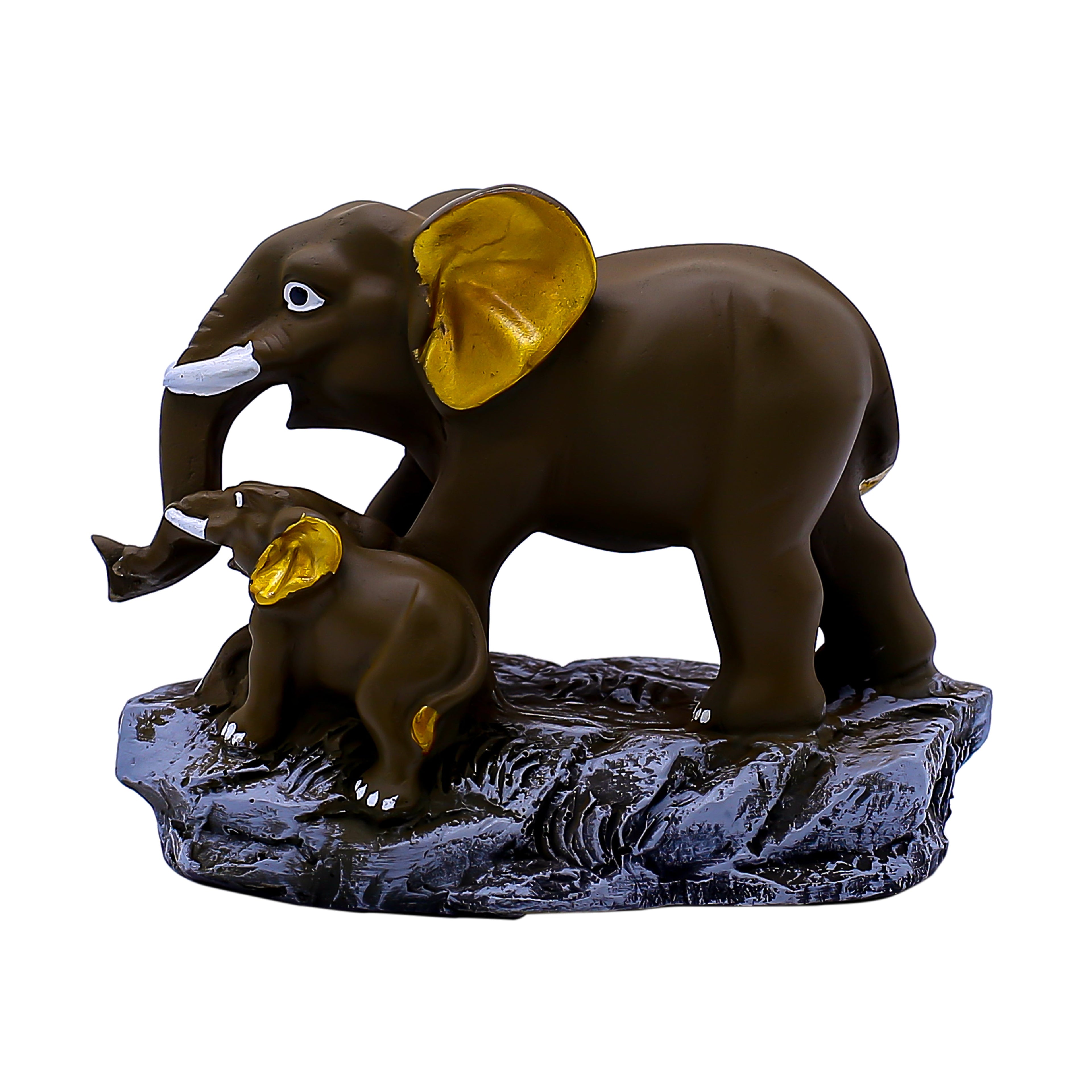 Elephant Mother & Baby Showpiece for Home Dcor | Brown & Gold Finish Polyresin Lucky Elephant Figurine | Tabletop Decorative Statue for Living Room, Of