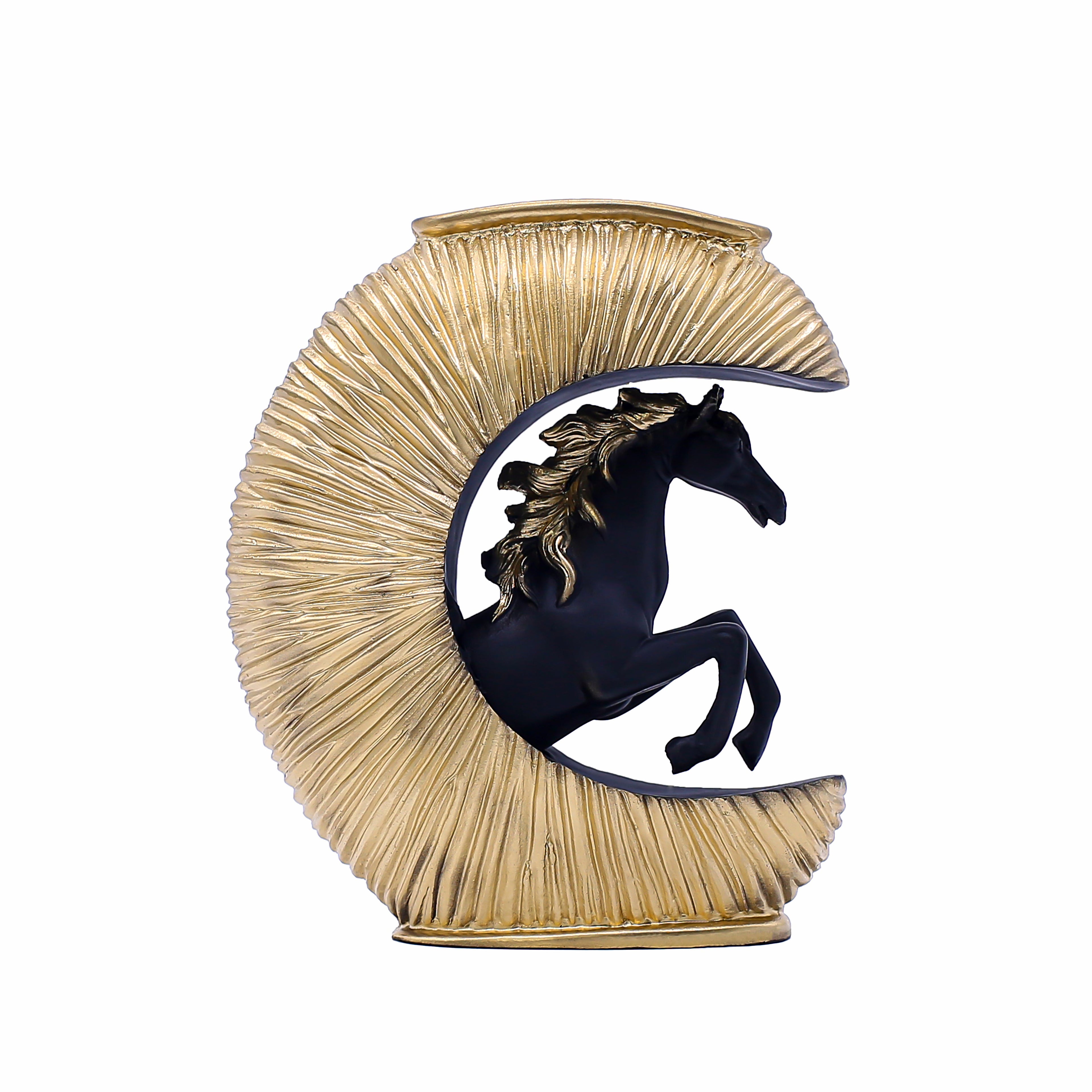 Feng Shui Black &Gold Horse Statue, Wealth Success Galloping Horse Figurine on Treasure Pot, Decorative Stallion Sculpture for Home Office Desk or Business Prosperity Gift