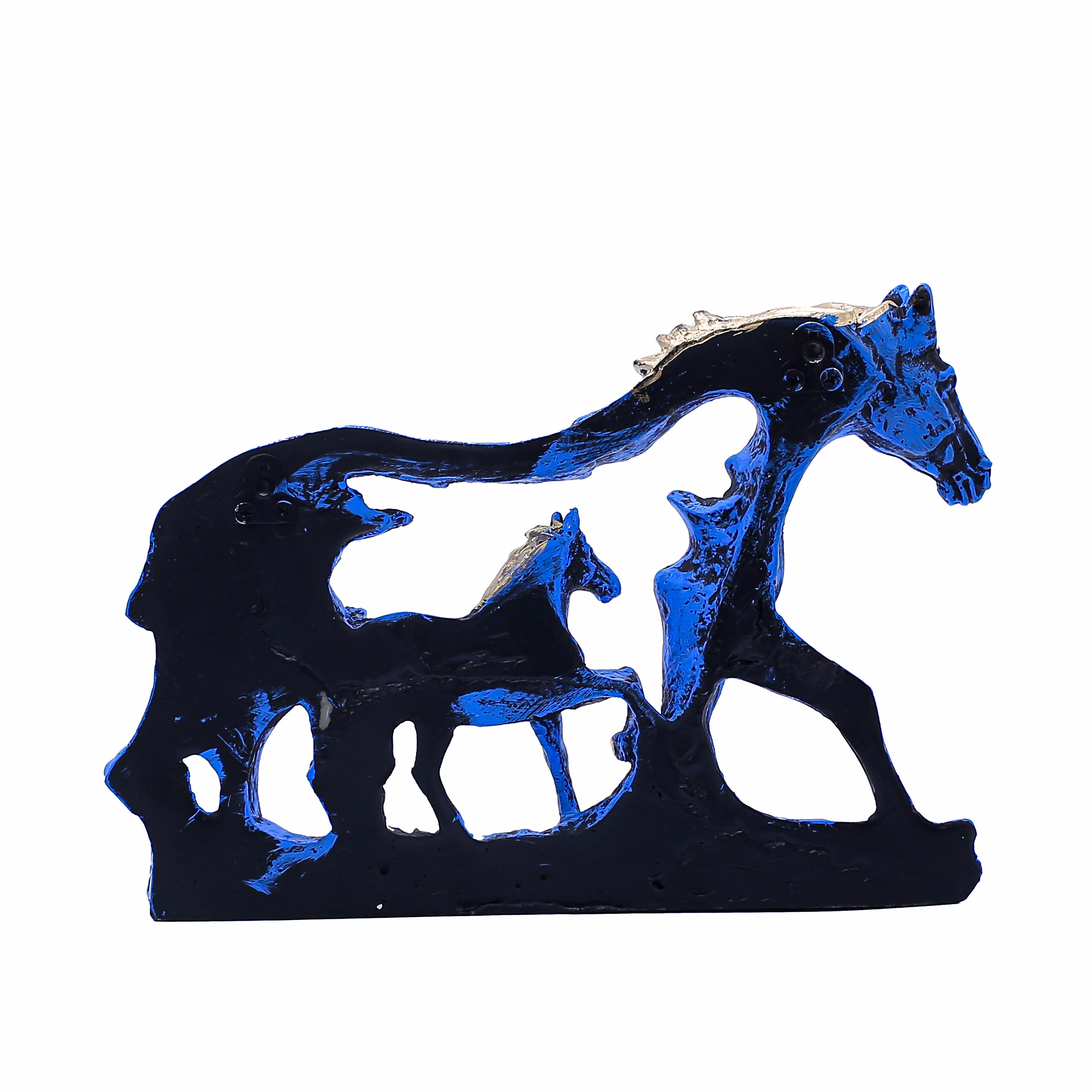 Handcrafted Blue Horse Family Showpiece for Home Dcor | Mother & Baby Horse Figurine in Antique Gold Accents | Polyresin Tabletop Decorative Statue for Living Room & Gift