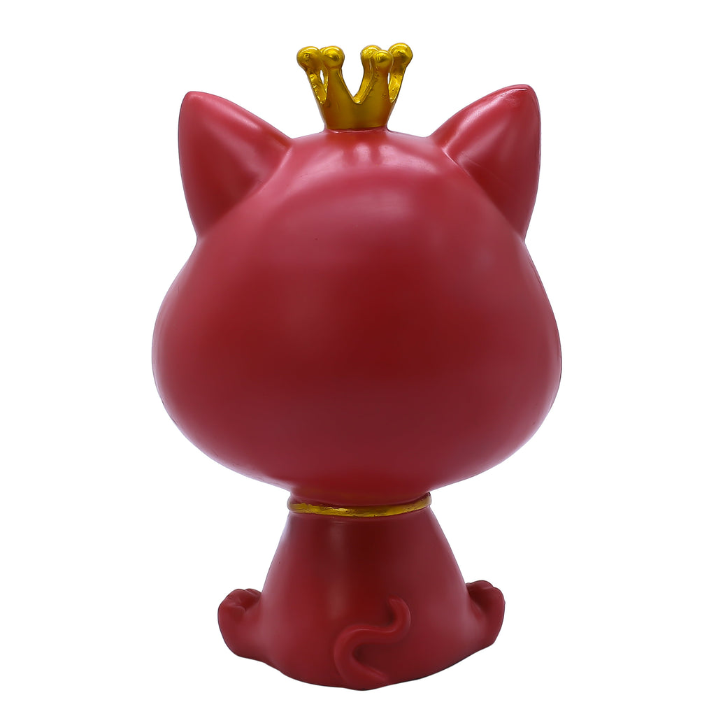 Elegant Red Big Mouth Cat Showpiece for Home Dcor | Modern Polyresin Dog Figurine Set with Gold Accents | Tabletop Decorative Statue for Living Room, O