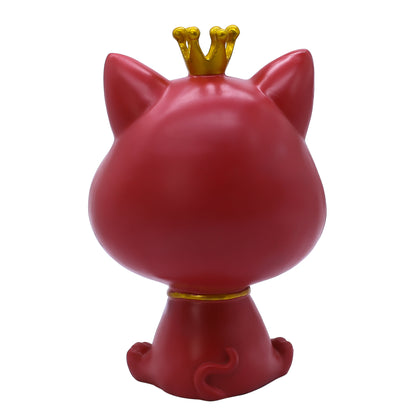 Elegant Red Big Mouth Cat Showpiece for Home Dcor | Modern Polyresin Dog Figurine Set with Gold Accents | Tabletop Decorative Statue for Living Room, O
