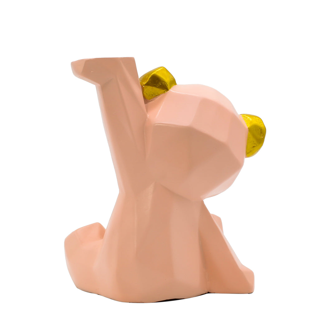 Modern Geometric Pink Bear Figurine with Gold Accents ? Faceted Resin Bear Statue for Home Decor, Nordic Style Animal Sculpture for Shelf, Office, or Living Room Decoration