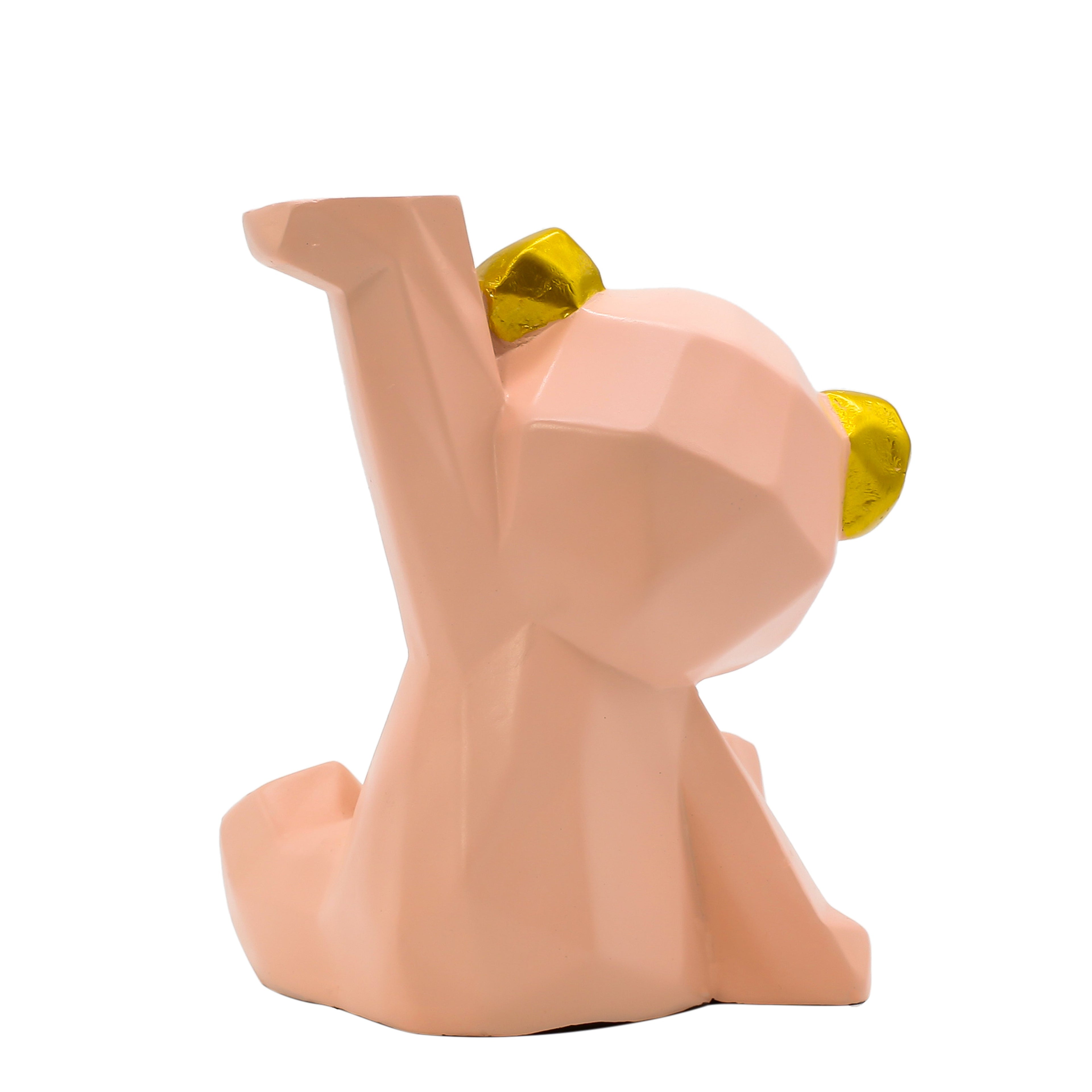 Modern Geometric Pink Bear Figurine with Gold Accents ? Faceted Resin Bear Statue for Home Decor, Nordic Style Animal Sculpture for Shelf, Office, or Living Room Decoration
