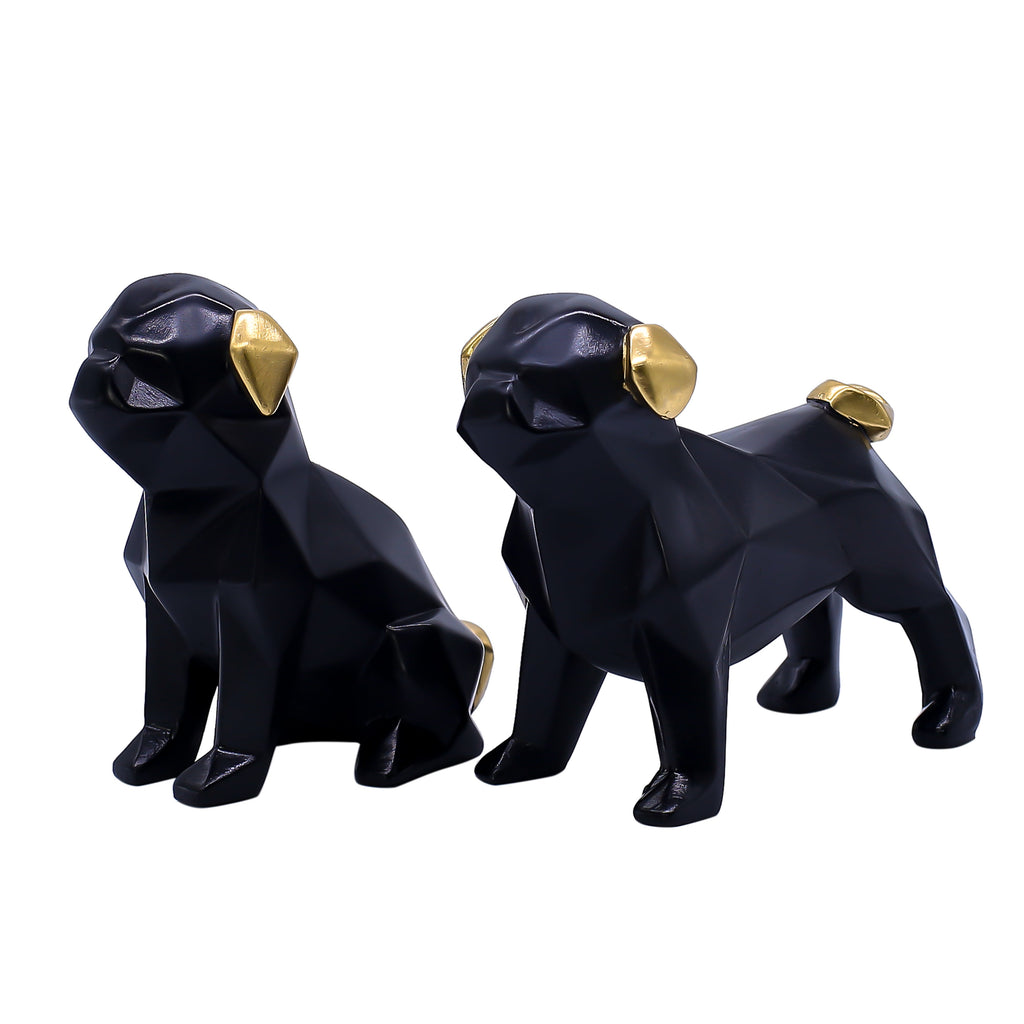 Elegant Black Dog  Showpiece for Home Dcor | Modern Polyresin Dog Figurine Set with Gold Accents | Tabletop Decorative Statue for Living Room, O
