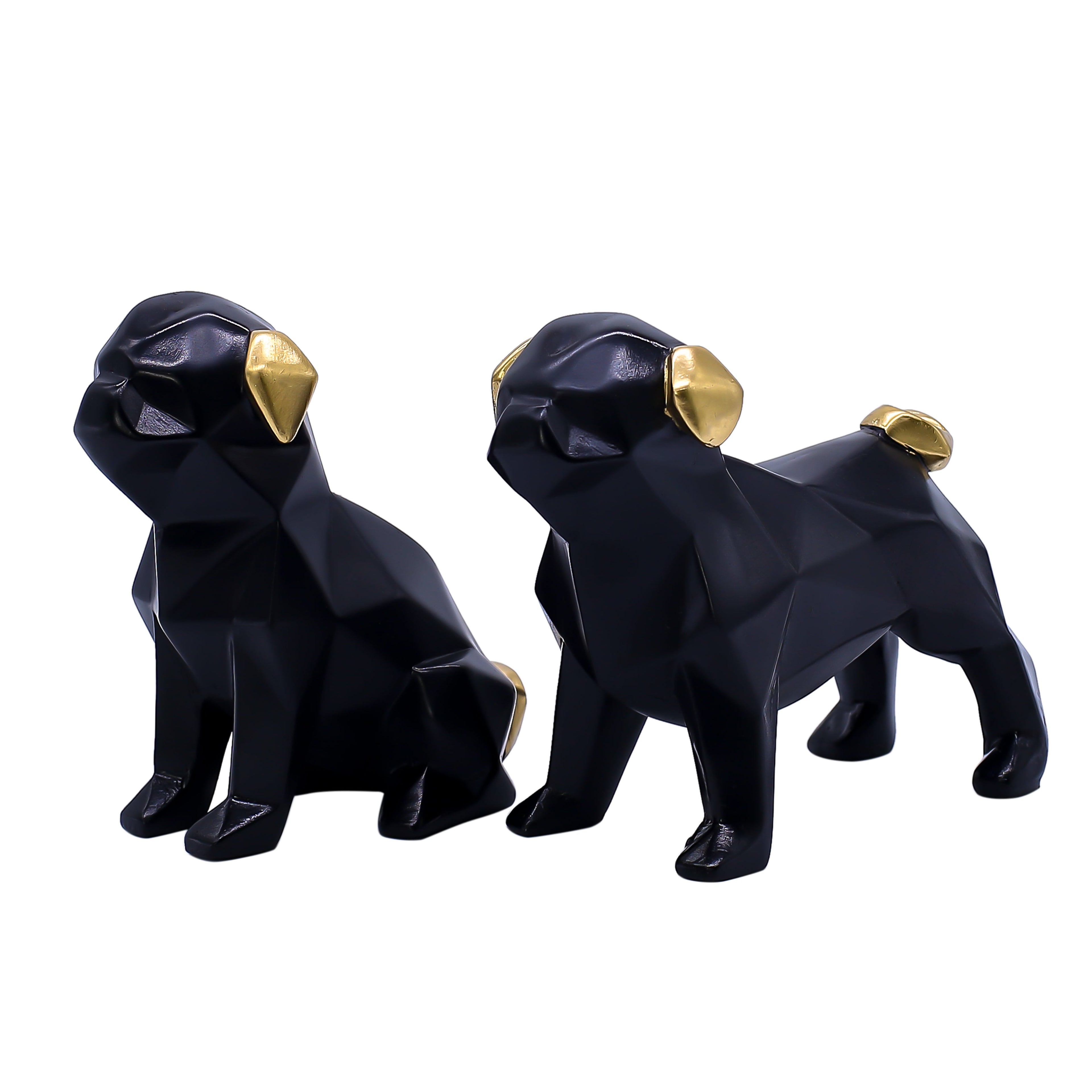 Elegant Black Dog  Showpiece for Home Dcor | Modern Polyresin Dog Figurine Set with Gold Accents | Tabletop Decorative Statue for Living Room, O