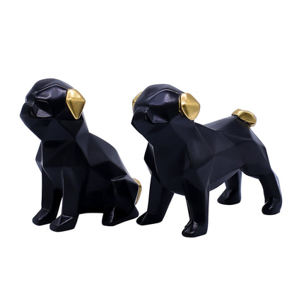 Elegant Black Dog  Showpiece for Home Dcor | Modern Polyresin Dog Figurine Set with Gold Accents | Tabletop Decorative Statue for Living Room, O