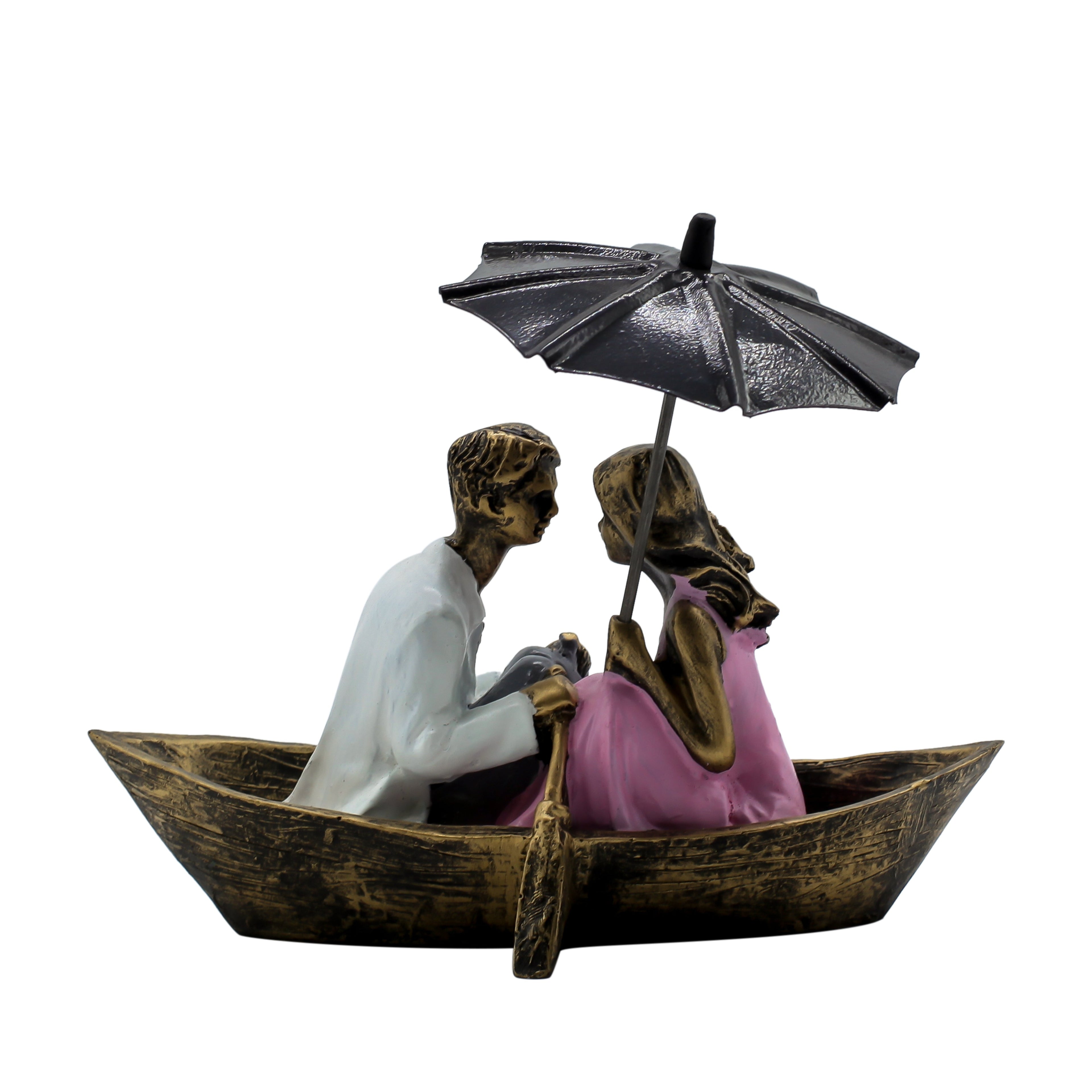 Romantic Boat-LadyYellow Couple Showpiece for Home Dcor | Handicrafted Polyresin Love Statue Gift for Anniversary, Wedding & Housewarming