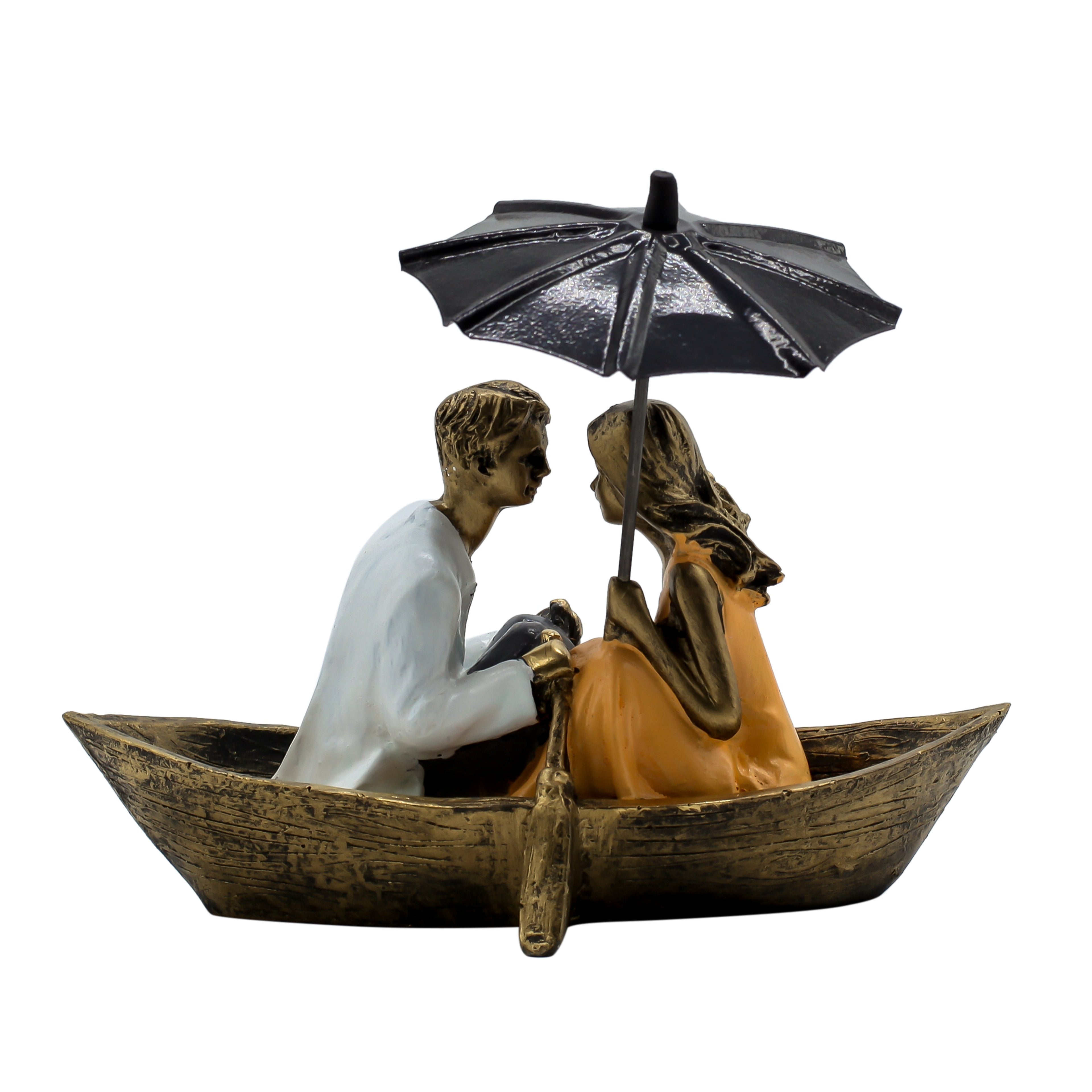 Romantic Boat-LadyYellow Couple Showpiece for Home Dcor | Handicrafted Polyresin Love Statue Gift for Anniversary, Wedding & Housewarming