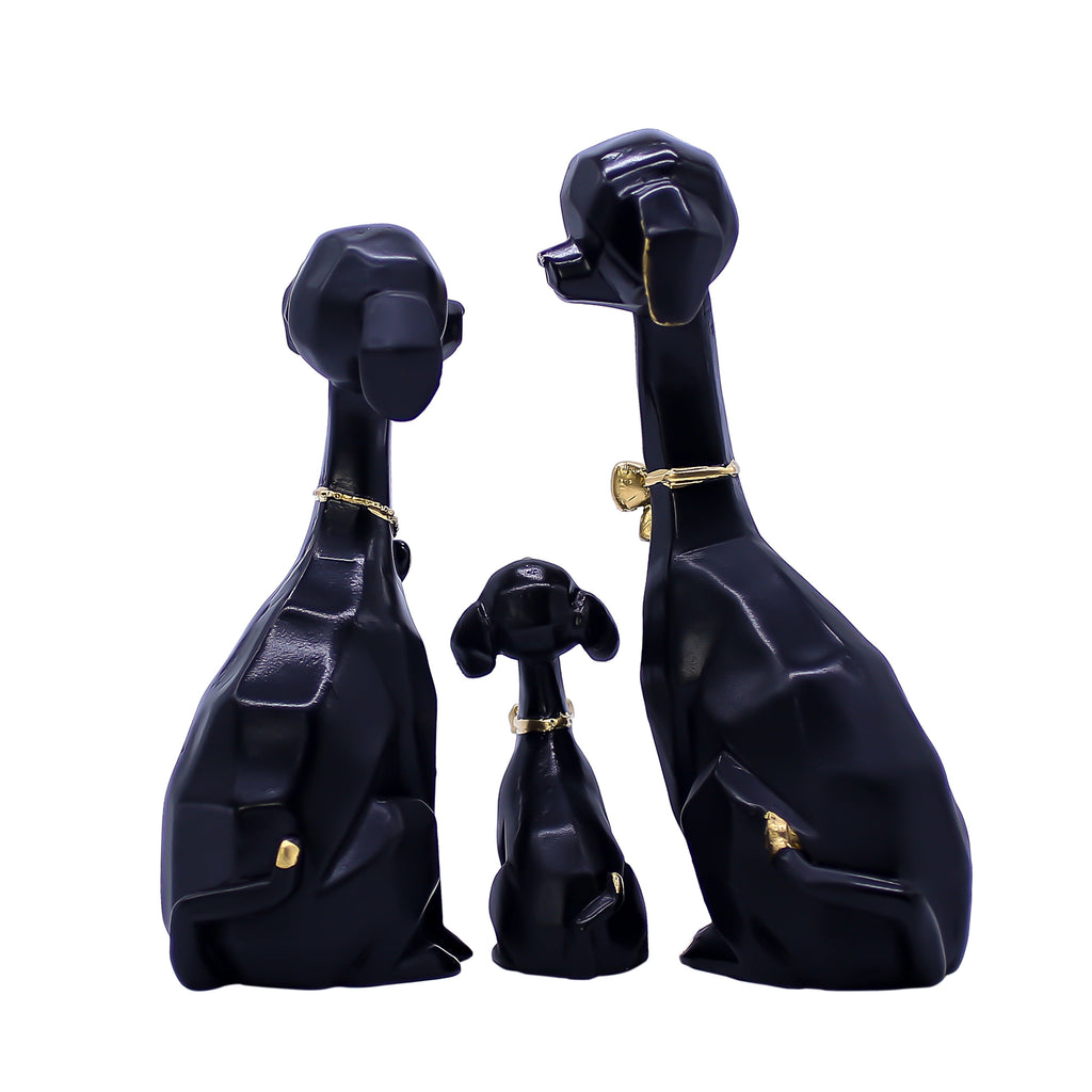 Elegant Black Dog Family Showpiece for Home Dcor | Modern Polyresin Dog Figurine Set with Gold Accents | Tabletop Decorative Statue for Living Room, O
