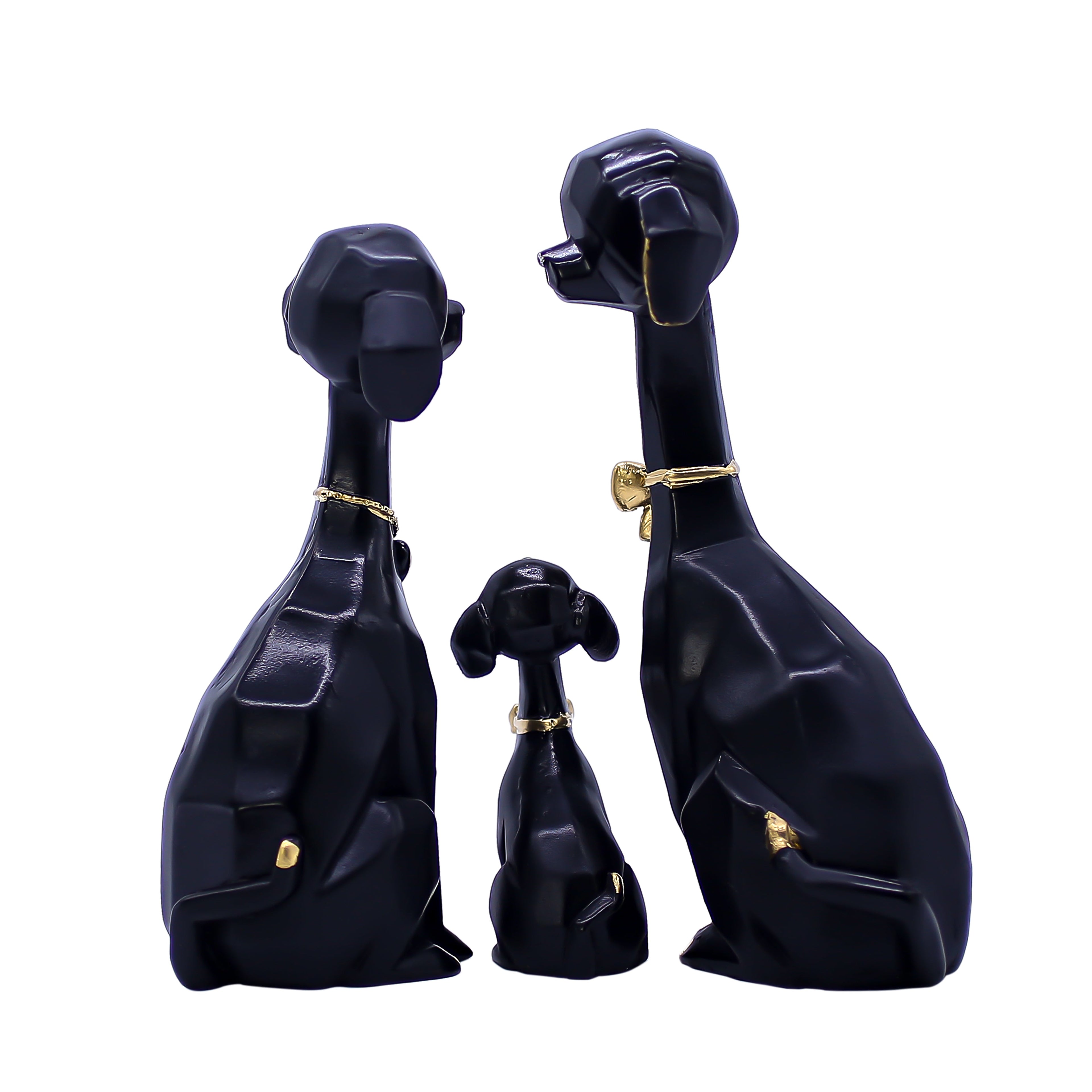 Elegant Black Dog Family Showpiece for Home Dcor | Modern Polyresin Dog Figurine Set with Gold Accents | Tabletop Decorative Statue for Living Room, O