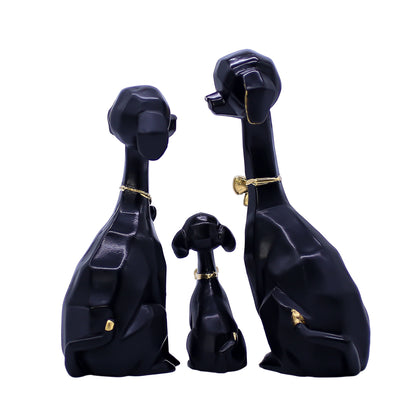 Elegant Black Dog Family Showpiece for Home Dcor | Modern Polyresin Dog Figurine Set with Gold Accents | Tabletop Decorative Statue for Living Room, O