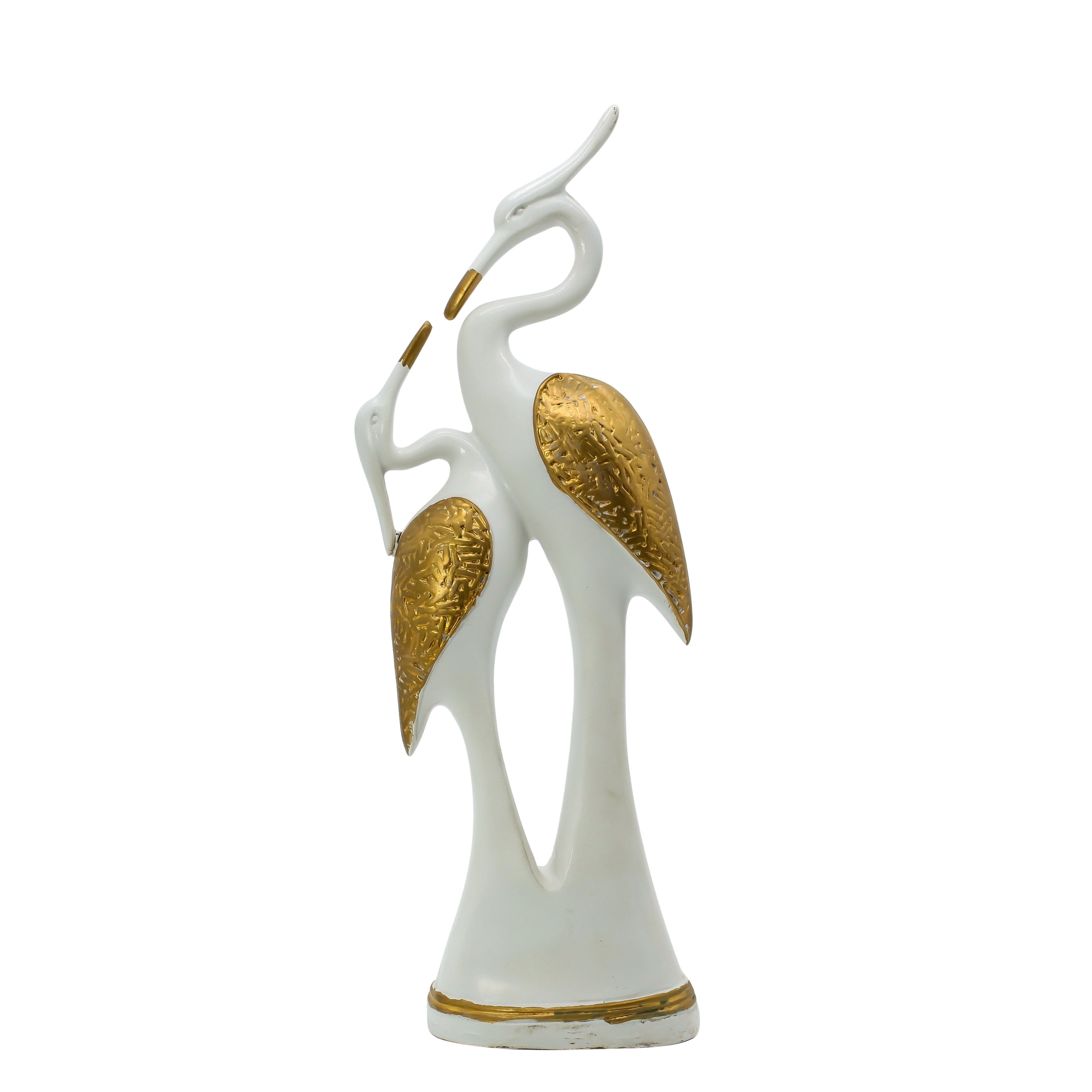 Modern White and Gold Crane Couple Statue ? Elegant Resin Figurine with Textured Wings, Nordic Style Animal Sculpture for Home Decor, Living Room, or Wedding Anniversary Gift