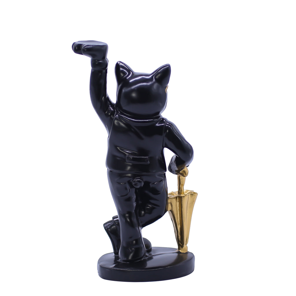 French Bulldog Gentleman Figurine - Decorative Black Dog Statue with Tray & Umbrella for Home Decor, Living Room, Office Desk & Gifting - 10-Inch Handcrafted Resin Art