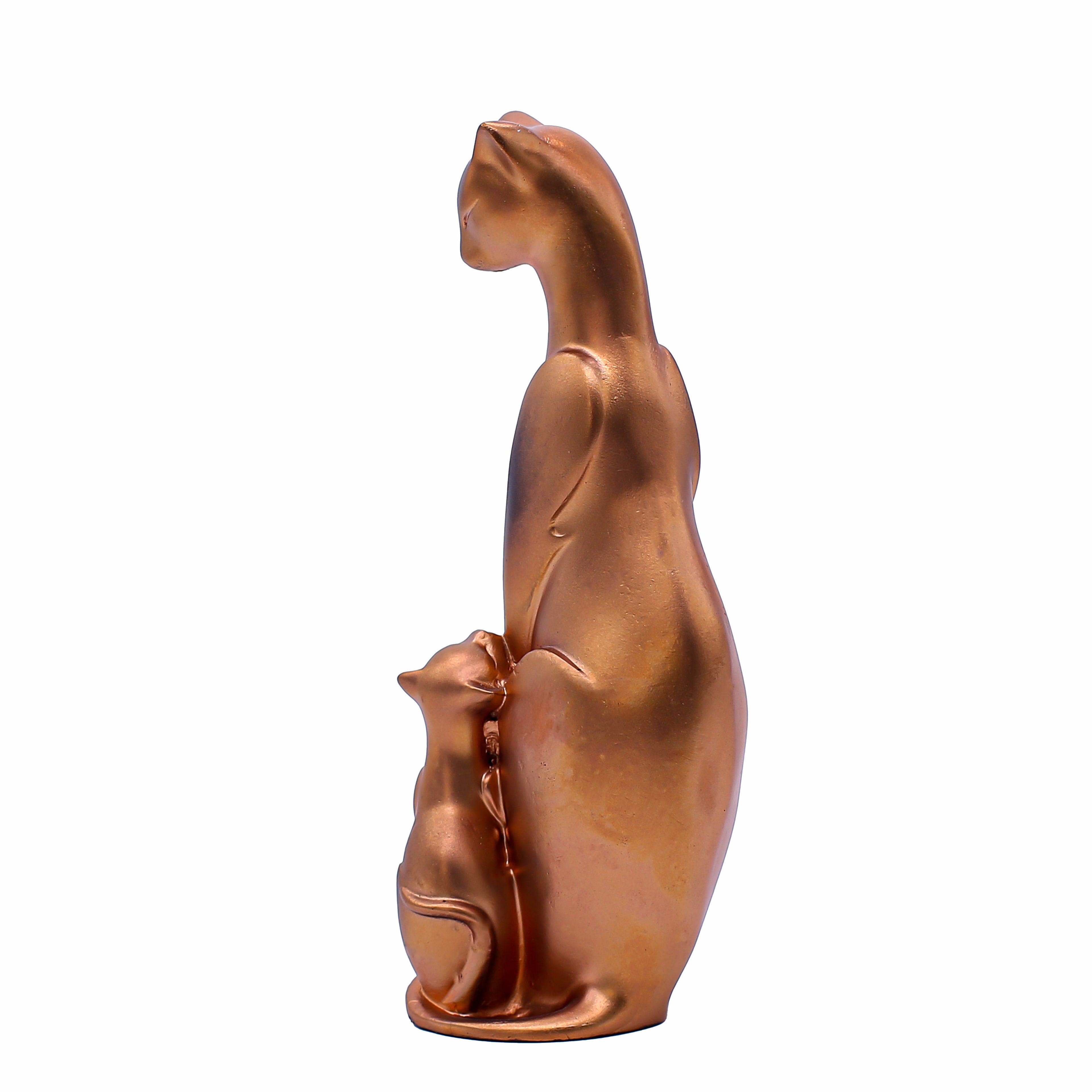 Modern Ceramic Cat Family Figurines Set of 3 ? Abstract Porcelain Feline Statues for Home Decor, Living Room Shelf & Tabletop ? Glossy Black White Brown Animal Sculptures