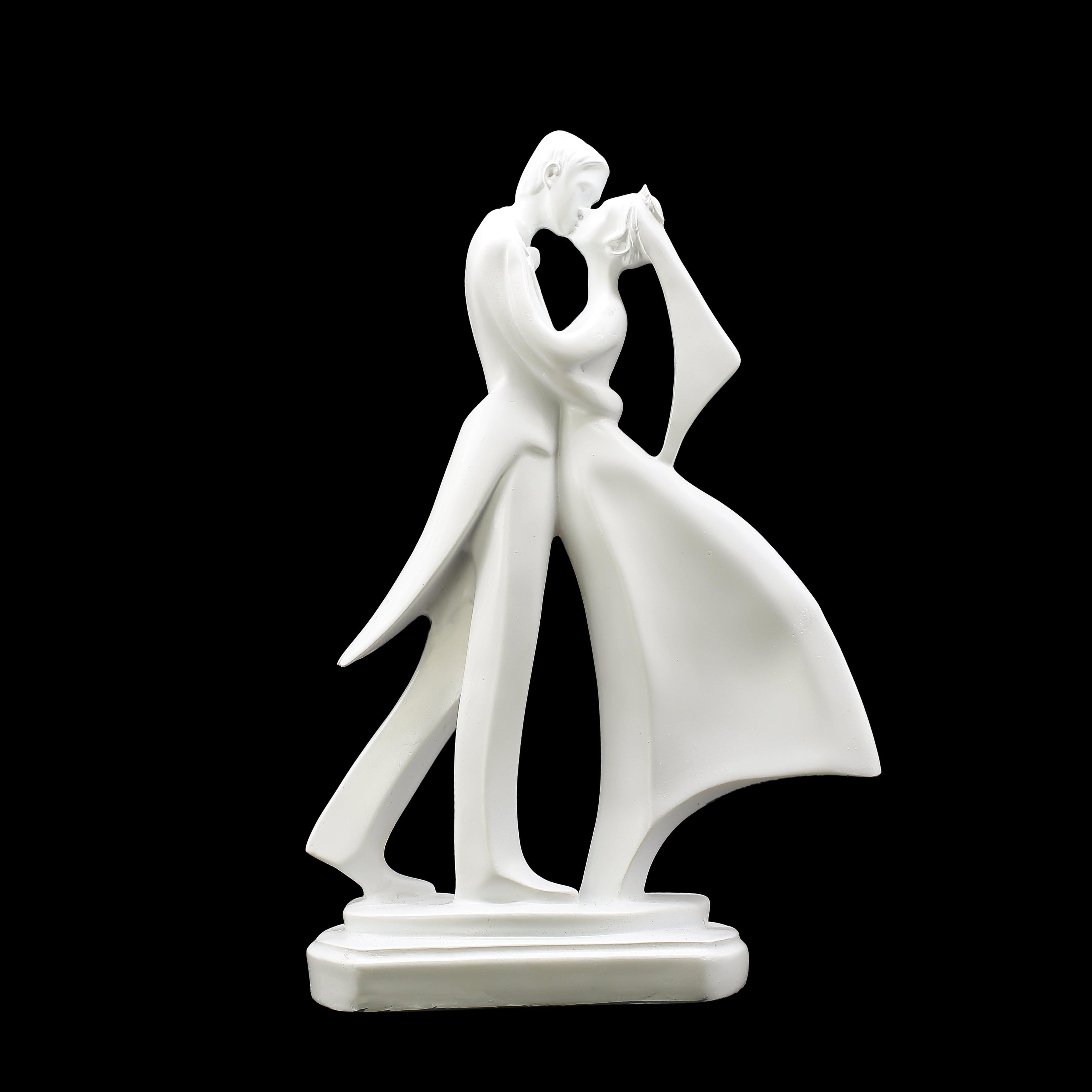 Elegant Dancing Embracing Couple Statue Showpiece | White Polyresin Wedding Gift & Home Decor Figurine | Anniversary, Valentine & Romantic Present