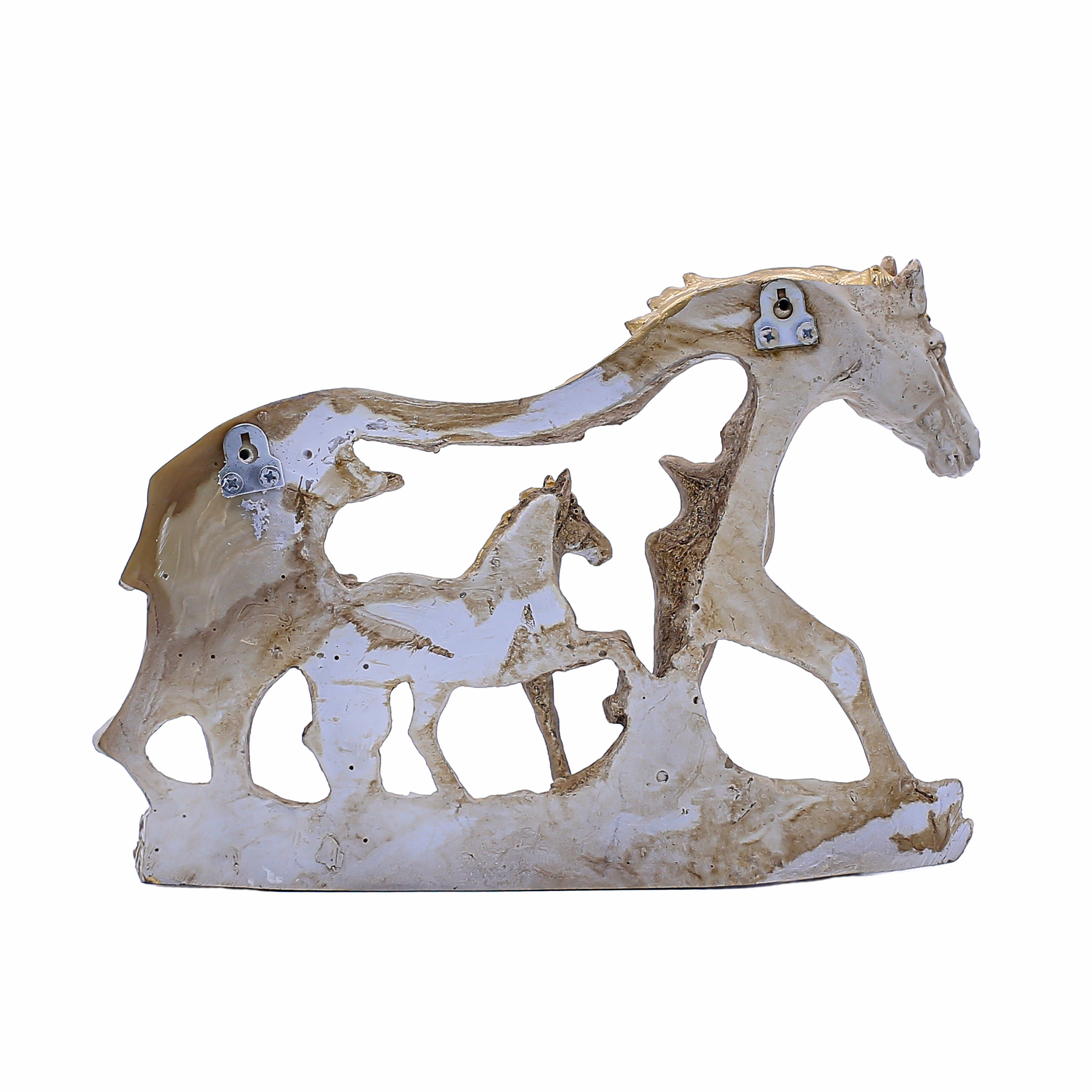 Handcrafted White Horse Family Showpiece for Home Dcor | Mother & Baby Horse Figurine in Antique Gold Accents | Polyresin Tabletop Decorative Statue for Living Room & Gift