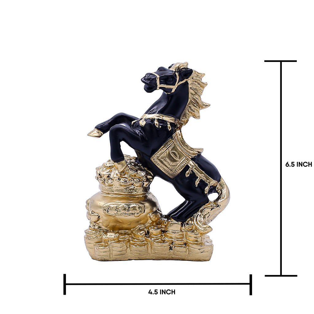 Feng Shui Black and Gold Horse Statue ? Wealth Success Galloping Horse Figurine on Treasure Pot, Decorative Stallion Sculpture for Home Office Desk or Business Prosperity Gift