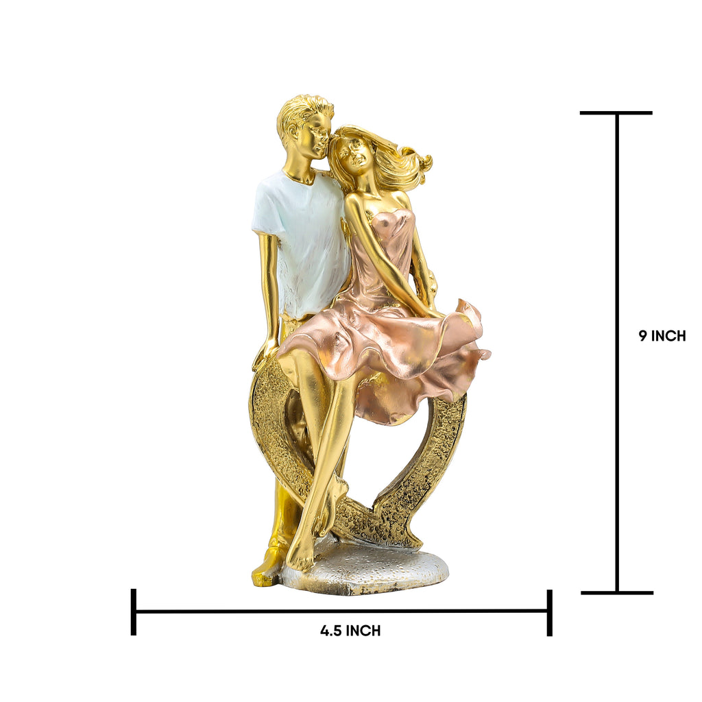 Romantic Loving Couple Statue Showpiece | Golden & White Finish | Valentine, Anniversary & Birthday Gift for Him/Her | Home Decor Figurine