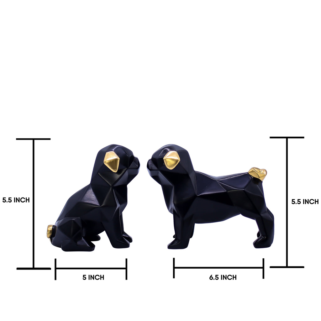 Elegant Black Dog  Showpiece for Home Dcor | Modern Polyresin Dog Figurine Set with Gold Accents | Tabletop Decorative Statue for Living Room, O