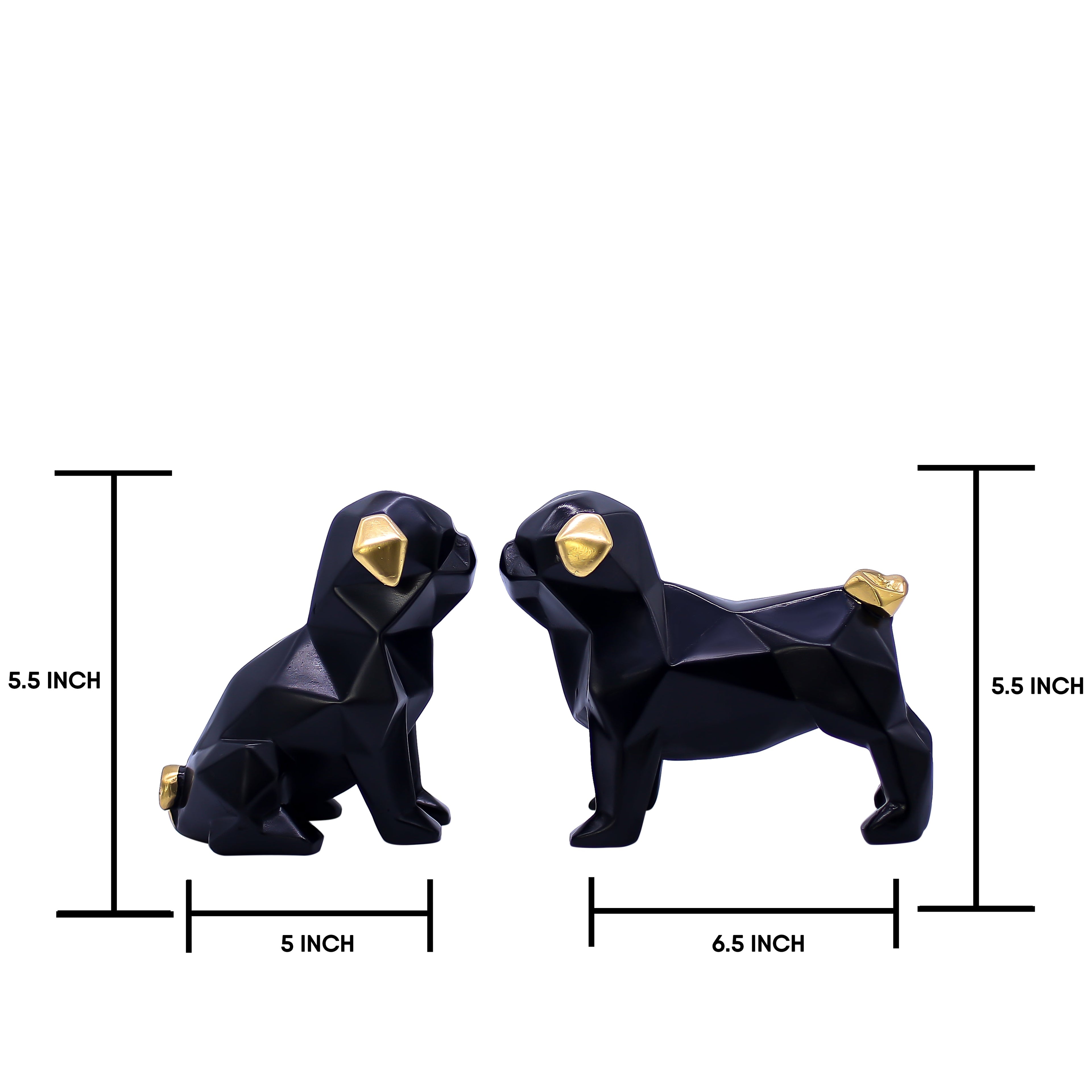 Elegant Black Dog  Showpiece for Home Dcor | Modern Polyresin Dog Figurine Set with Gold Accents | Tabletop Decorative Statue for Living Room, O