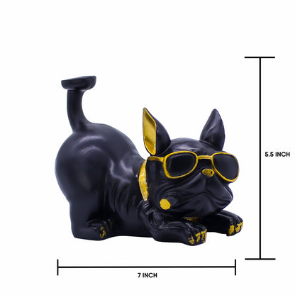 French Bulldog Gentleman Figurine - Decorative Black Dog Statue with Tray & Umbrella for Home Decor, Living Room, Office Desk & Gifting - 10-Inch Handcrafted Resin Art