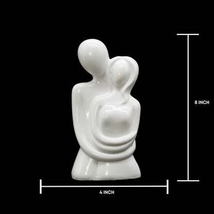 Modern White Ceramic Couple Statue - Romantic Abstract Lovers Sculpture for Home Decor, Minimalist Anniversary & Wedding Gift, Elegant Figurine for Living Room Shelf, Bedroom, or Office Desk