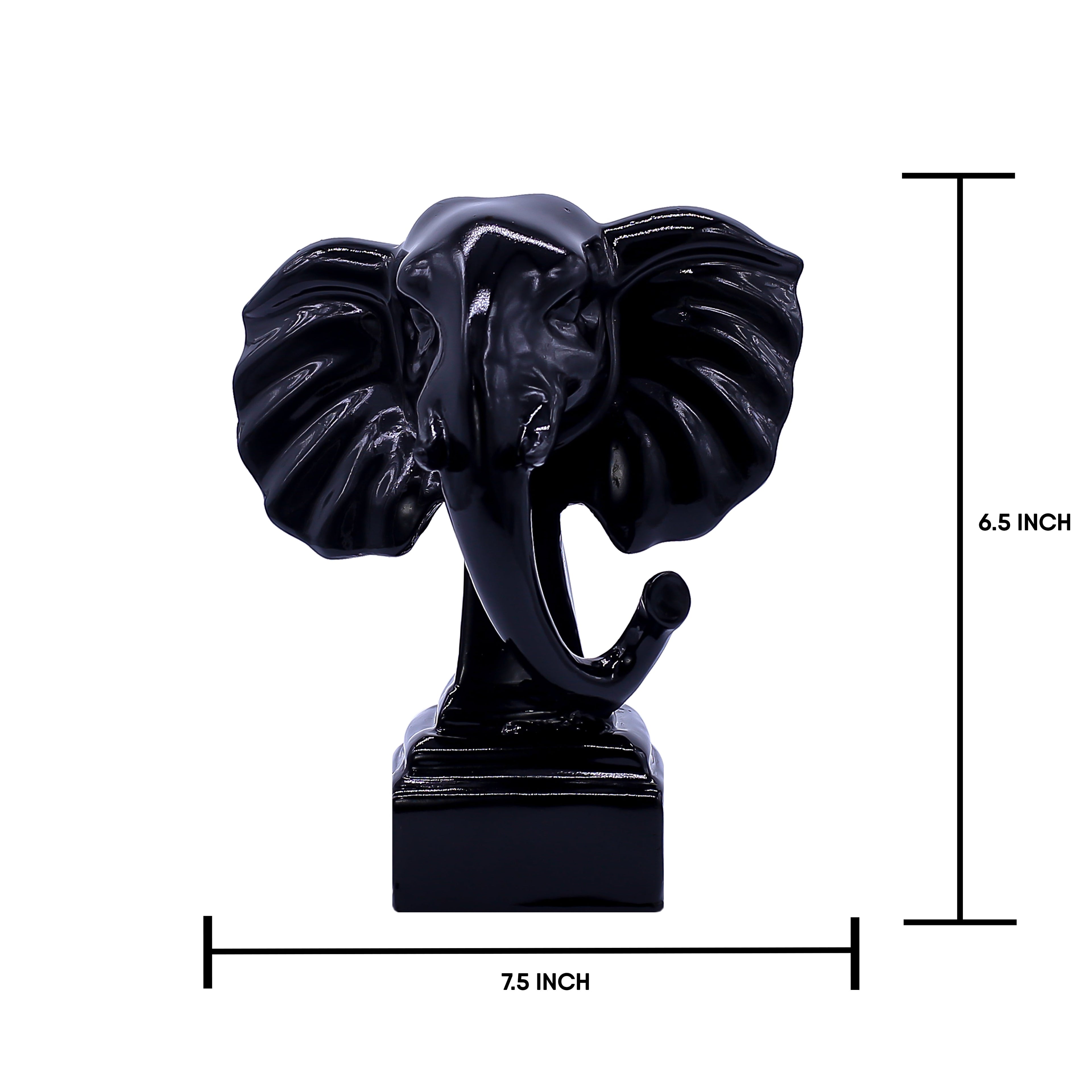 Elegant Black Elephant Showpiece for Home Dcor | Modern Glossy Polyresin Elephant Figurine with Raised Trunk | Tabletop Decorative Statue for Living Room, Office & Gift