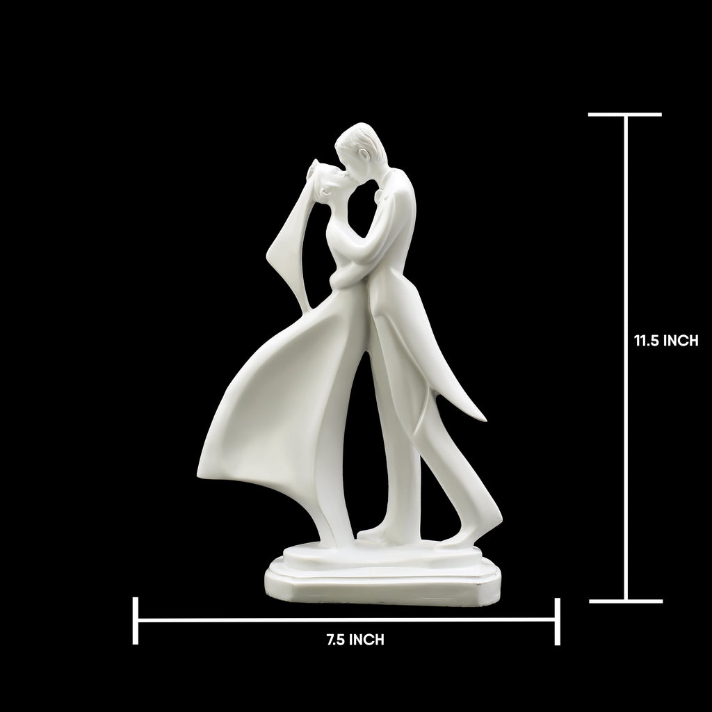 Elegant Dancing Embracing Couple Statue Showpiece | White Polyresin Wedding Gift & Home Decor Figurine | Anniversary, Valentine & Romantic Present