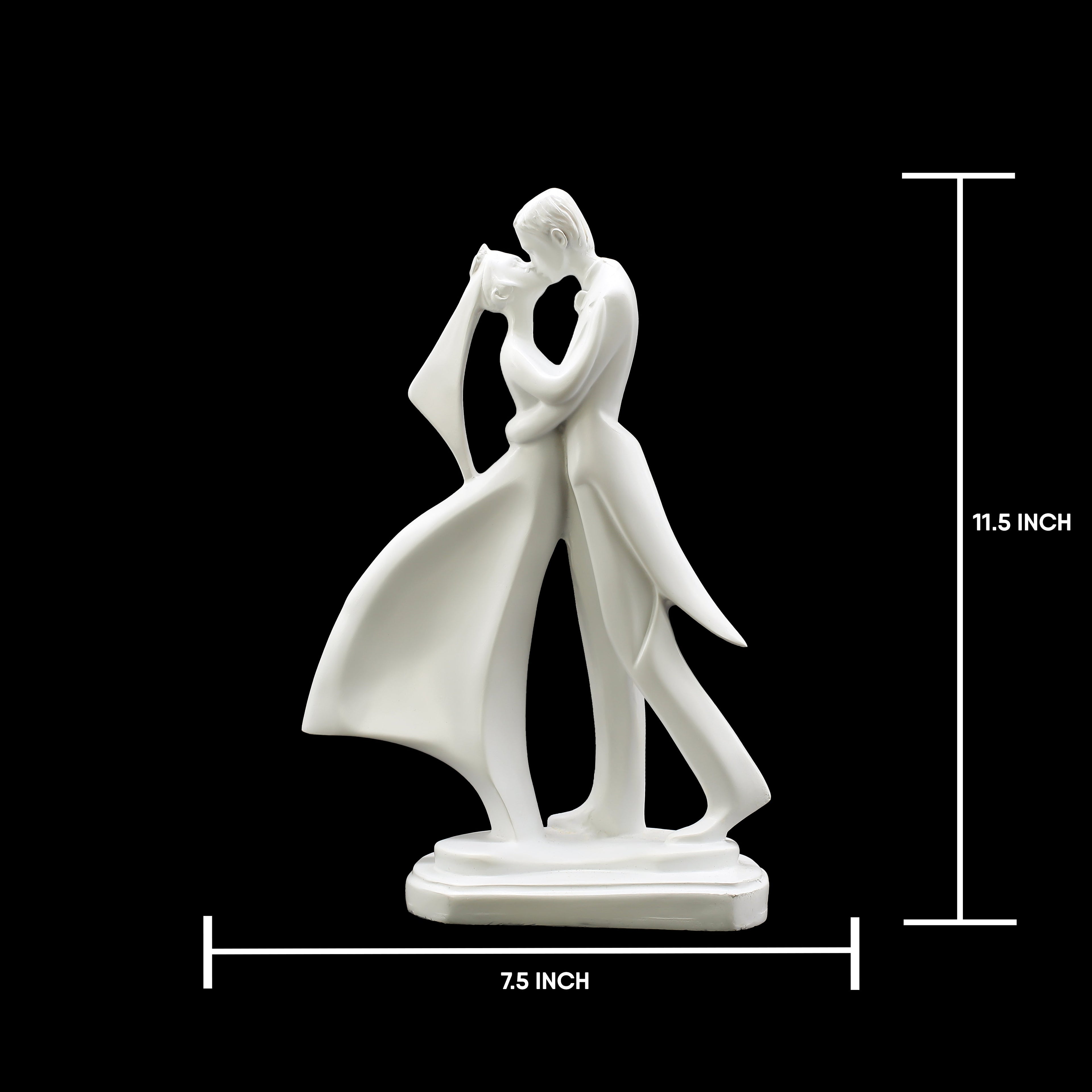 Elegant Dancing Embracing Couple Statue Showpiece | White Polyresin Wedding Gift & Home Decor Figurine | Anniversary, Valentine & Romantic Present