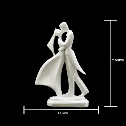 Elegant Dancing Embracing Couple Statue Showpiece | White Polyresin Wedding Gift & Home Decor Figurine | Anniversary, Valentine & Romantic Present