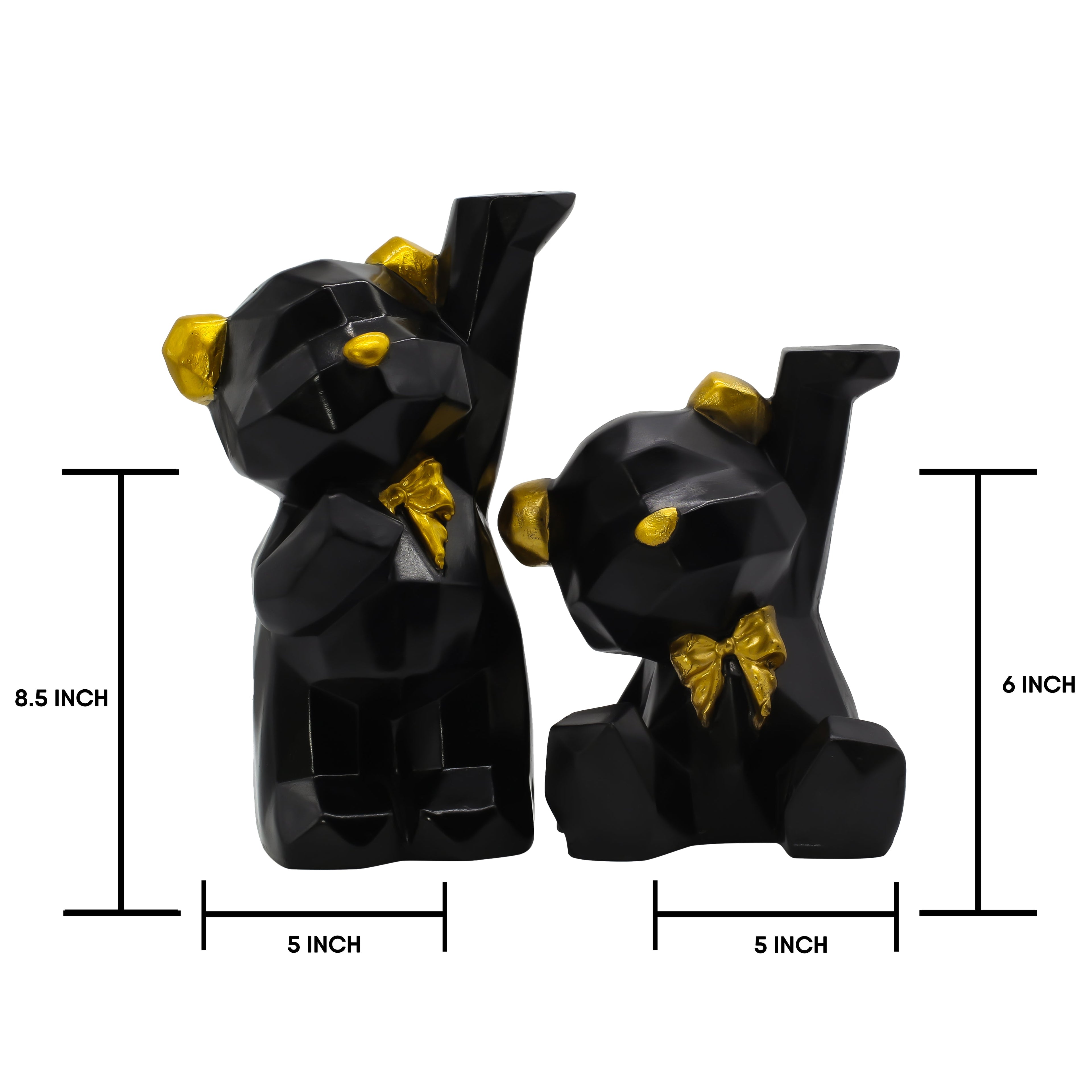 Modern Geometric Black and Gold Bear Figurines ? Set of 2 Faceted Resin Bear Statues, Nordic Style Origami Animal Sculptures for Home Decor, Bookshelf, Office, or Living Room Accents