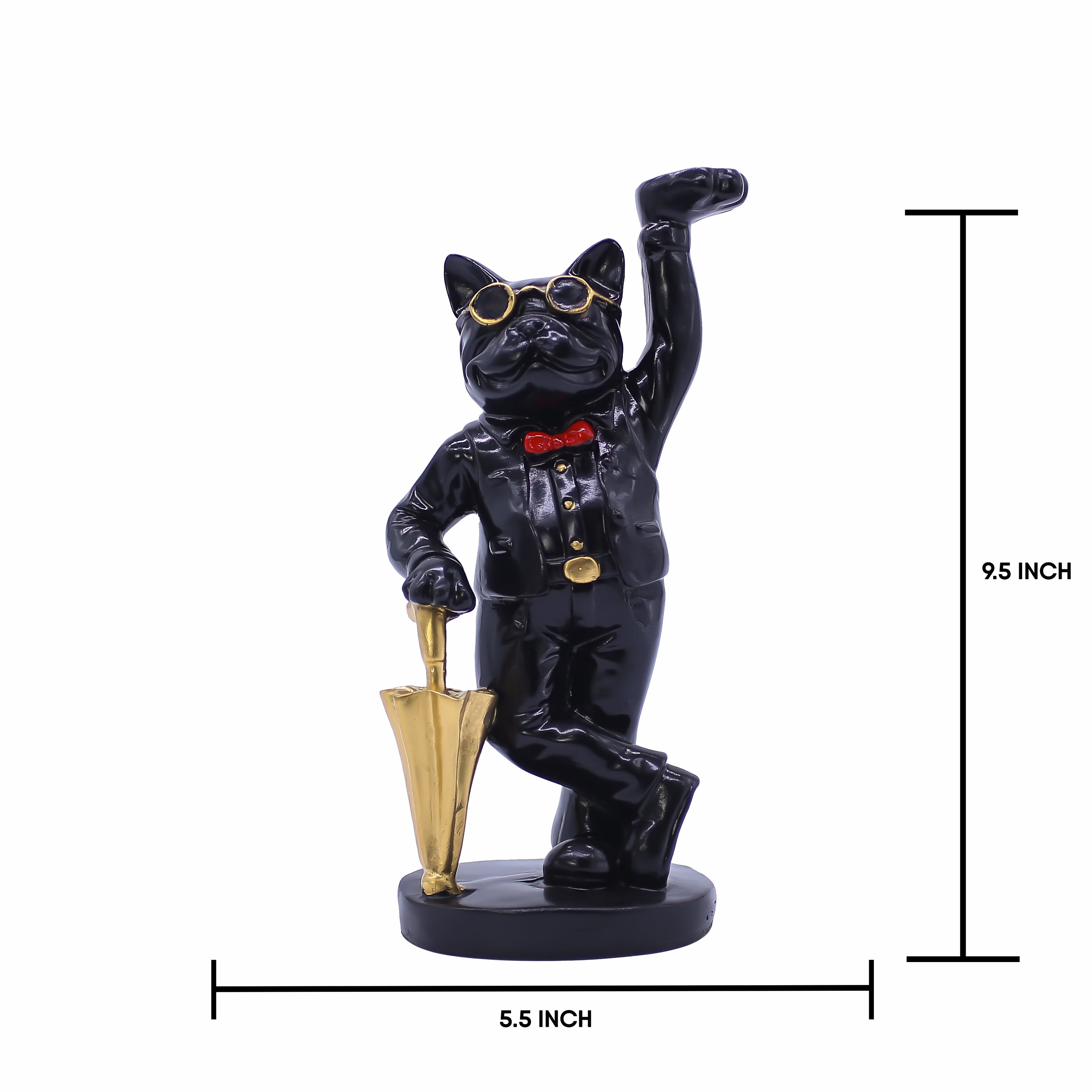 French Bulldog Gentleman Figurine - Decorative Black Dog Statue with Tray & Umbrella for Home Decor, Living Room, Office Desk & Gifting - 10-Inch Handcrafted Resin Art