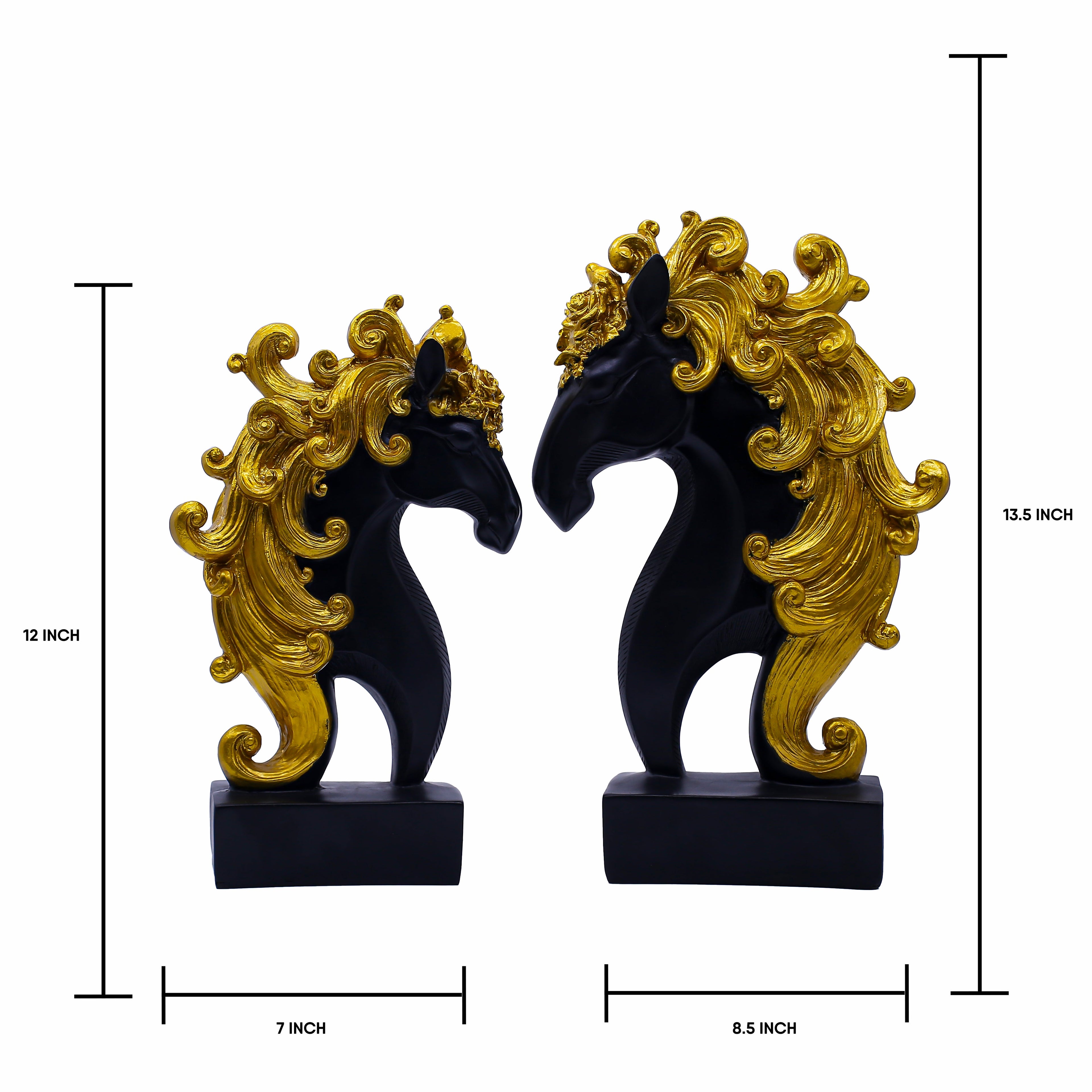 Luxury Black & Gold Horse Head Showpiece Set of 2 for Home Dcor | Royal Polyresin Horse Figurines | Tabletop Decorative Statues for Living Room, Office & Premium Gift