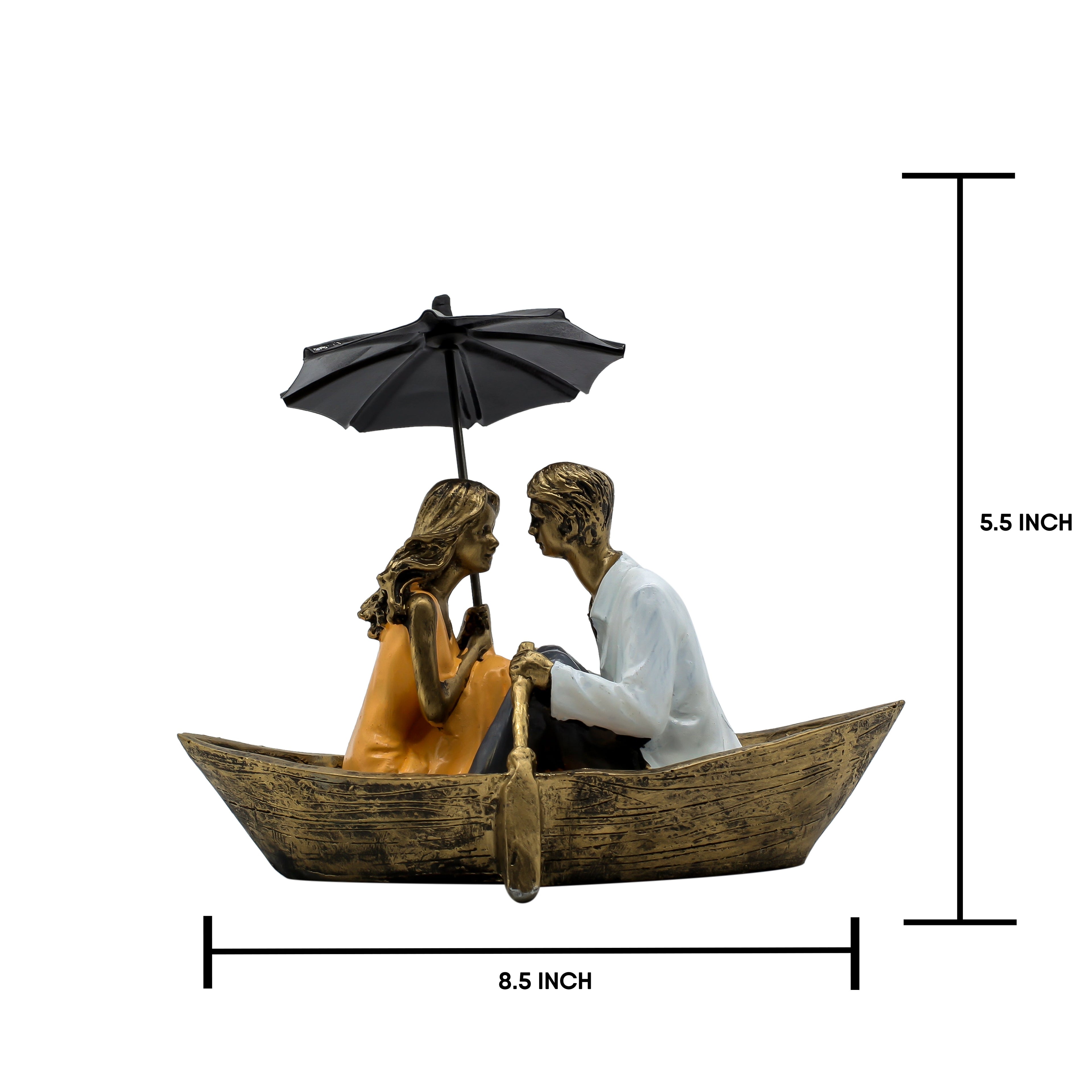 Romantic Boat-LadyYellow Couple Showpiece for Home Dcor | Handicrafted Polyresin Love Statue Gift for Anniversary, Wedding & Housewarming