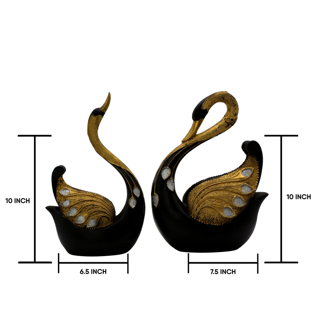 Modern Black and Gold Crane Couple Statue ? Elegant Resin Figurine with Textured Wings, Nordic Style Animal Sculpture for Home Decor, Living Room, or Wedding Anniversary Gift
