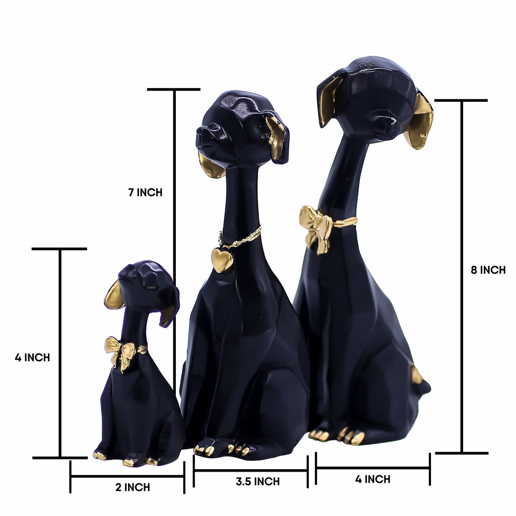 Elegant Black Dog Family Showpiece for Home Dcor | Modern Polyresin Dog Figurine Set with Gold Accents | Tabletop Decorative Statue for Living Room, O