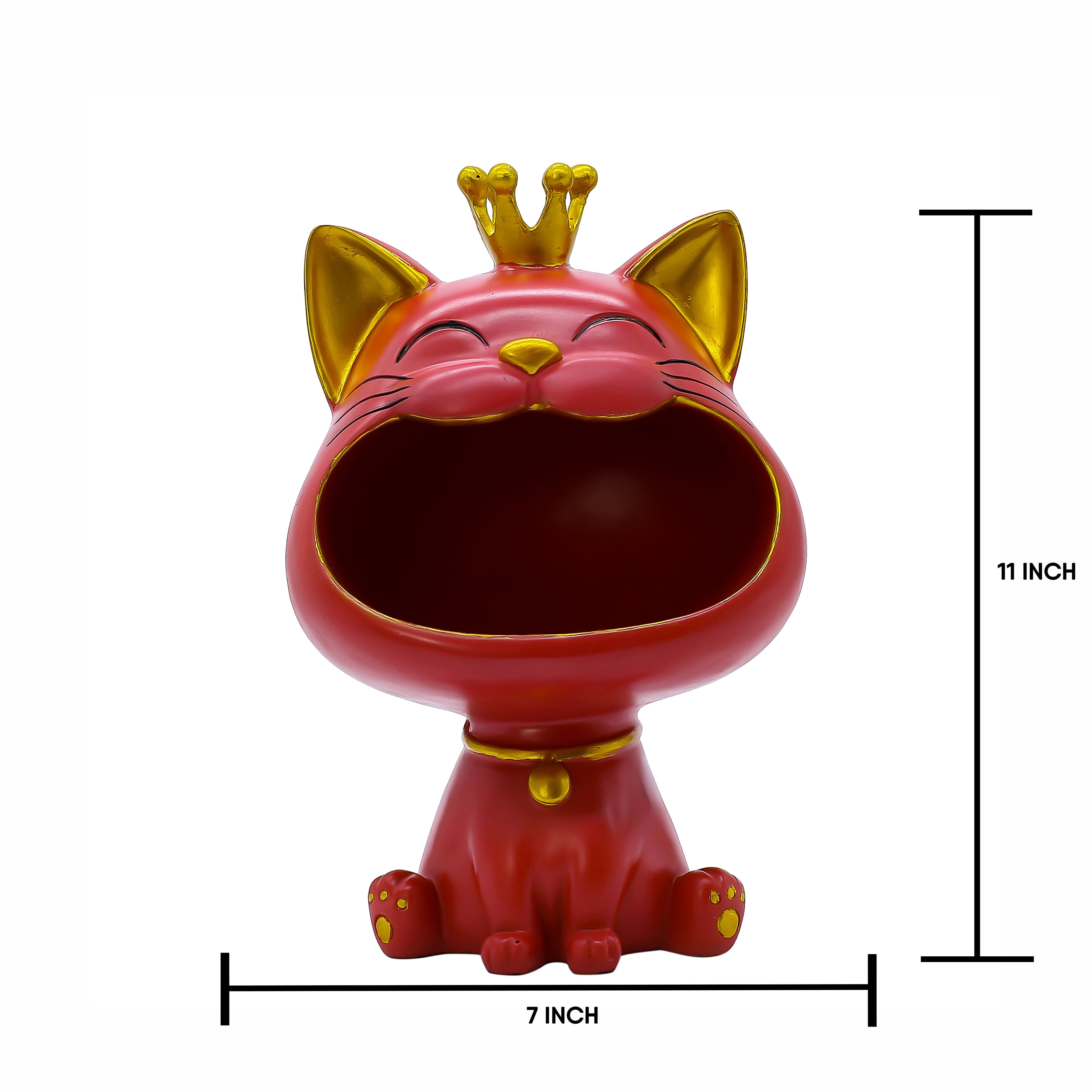 Elegant Red Big Mouth Cat Showpiece for Home Dcor | Modern Polyresin Dog Figurine Set with Gold Accents | Tabletop Decorative Statue for Living Room, O