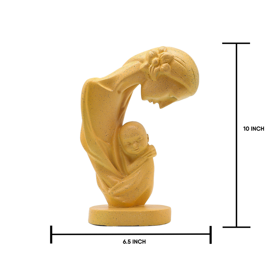 Divine Mother and Child Sculpture | Loving Embrace Showpiece | Yellow Polyresin Figurine for Home Decor, Baby Room & Mother's Day Gifting