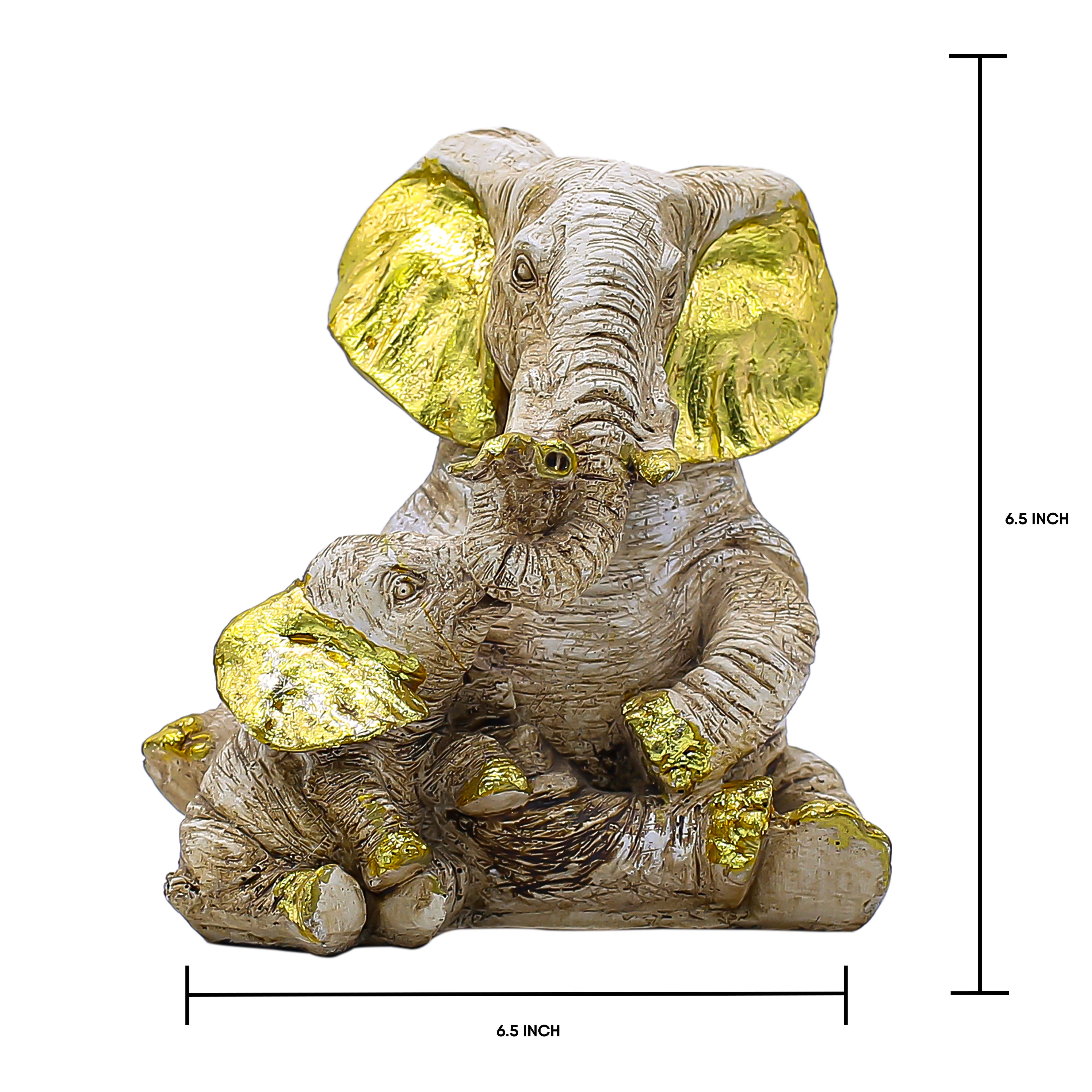 Handcrafted Elephant Mother & Baby Showpiece for Home Dcor | Antique White & Gold Finish Polyresin Figurine | Lucky Elephant Decorative Statue for Living Room, Office & Gif