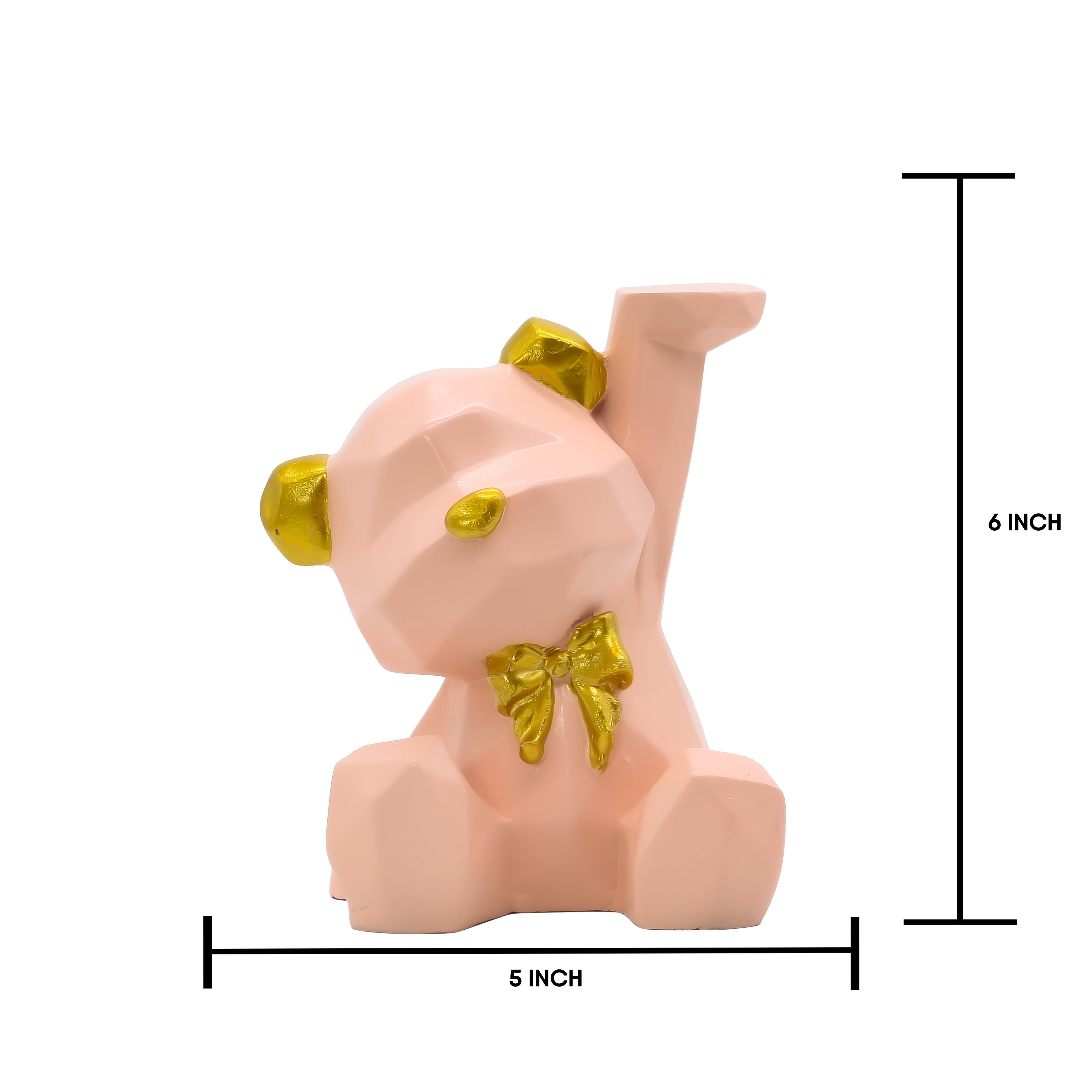 Modern Geometric Pink Bear Figurine with Gold Accents ? Faceted Resin Bear Statue for Home Decor, Nordic Style Animal Sculpture for Shelf, Office, or Living Room Decoration