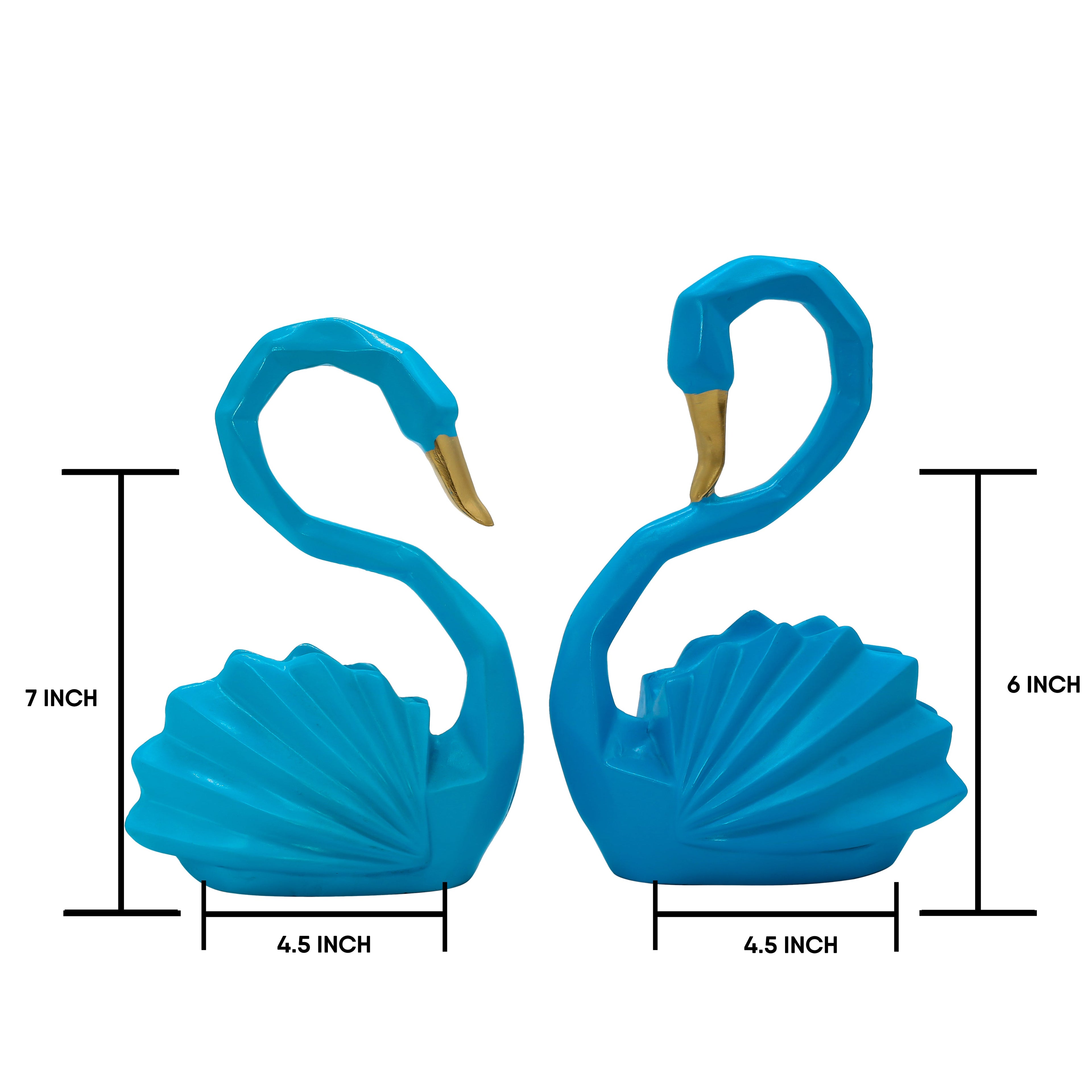 Modern Geometric Blue Swan Figurines ? Set of 2 Faceted Resin Swan Statues with Gold Beaks, Nordic Style Animal Sculpture for Wedding Gift, Anniversary, Bedroom, or Living Room Decoration