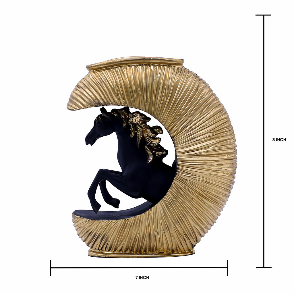 Feng Shui Black &Gold Horse Statue, Wealth Success Galloping Horse Figurine on Treasure Pot, Decorative Stallion Sculpture for Home Office Desk or Business Prosperity Gift