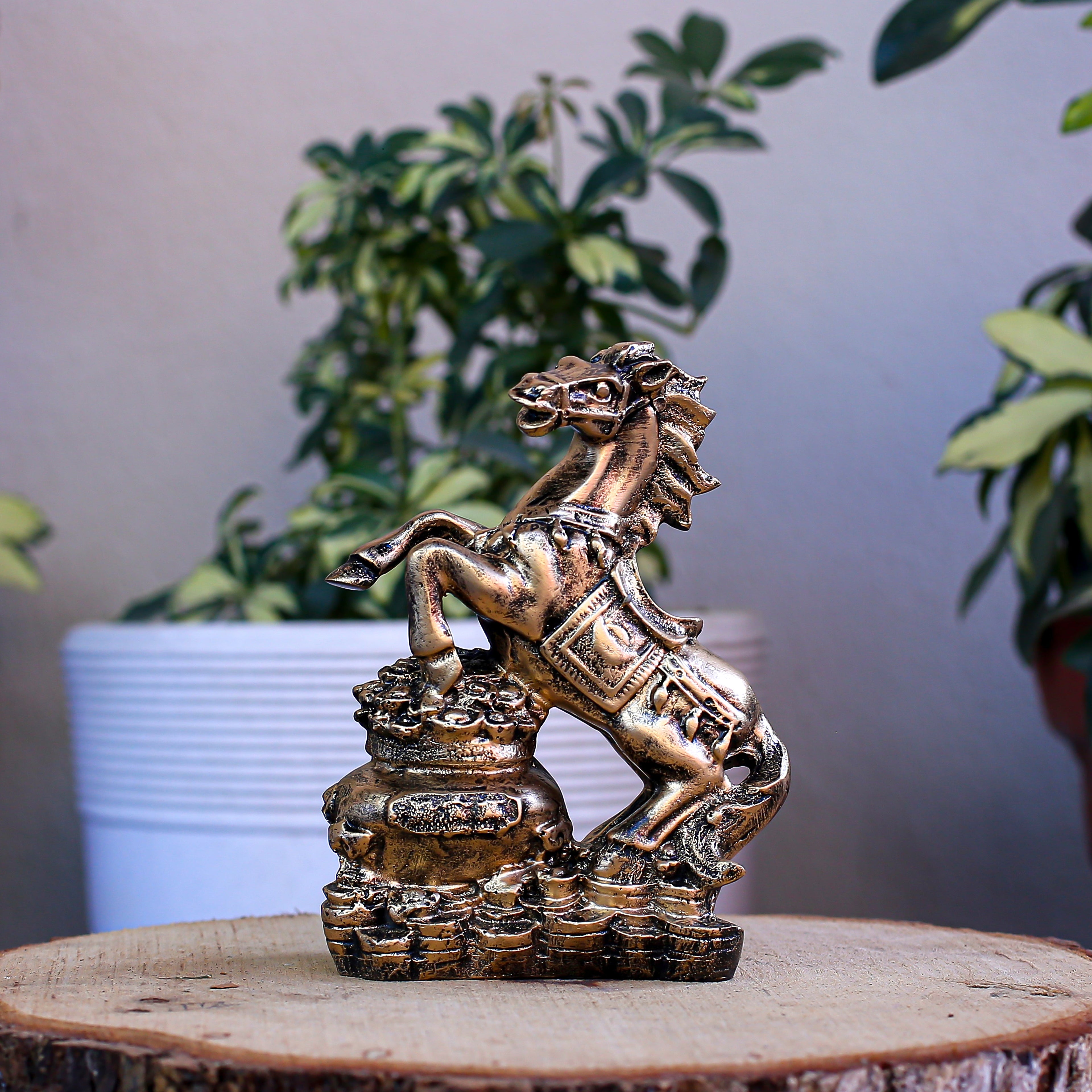 Feng Shui Gold Horse Statue ? Wealth Success Galloping Horse Figurine on Treasure Pot, Decorative Stallion Sculpture for Home Office Desk or Business Prosperity Gift