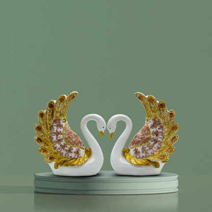 Modern White and Gold Crane Couple Statue ? Elegant Resin Figurine with Textured Wings, Nordic Style Animal Sculpture for Home Decor, Living Room, or Wedding Anniversary Gift
