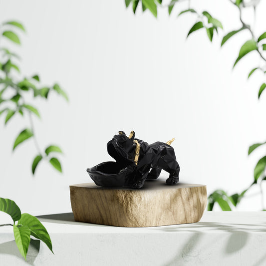 French Bulldog Gentleman Figurine - Decorative Black Dog Statue with Tray & Umbrella for Home Decor, Living Room, Office Desk & Gifting - 10-Inch Handcrafted Resin Art