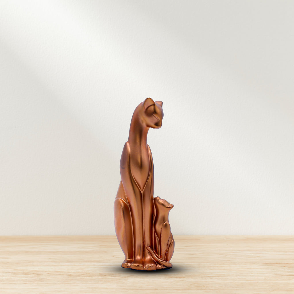 Modern Ceramic Cat Family Figurines Set of 3 ? Abstract Porcelain Feline Statues for Home Decor, Living Room Shelf & Tabletop ? Glossy Black White Brown Animal Sculptures